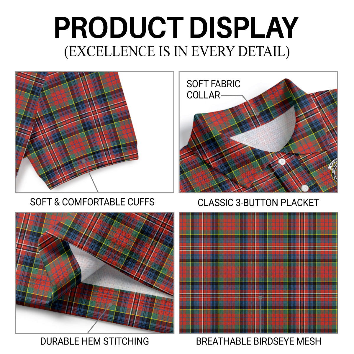 McPherson Ancient Tartan Crest Birdseye Mesh Polo Shirt