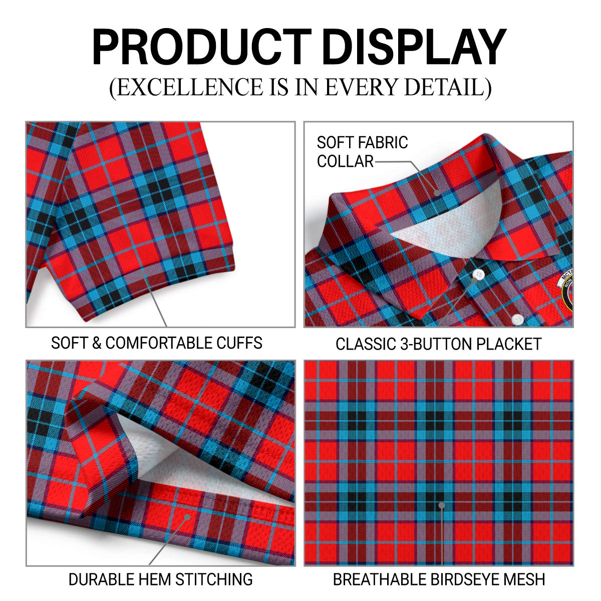 McTavish Modern Tartan Crest Birdseye Mesh Polo Shirt