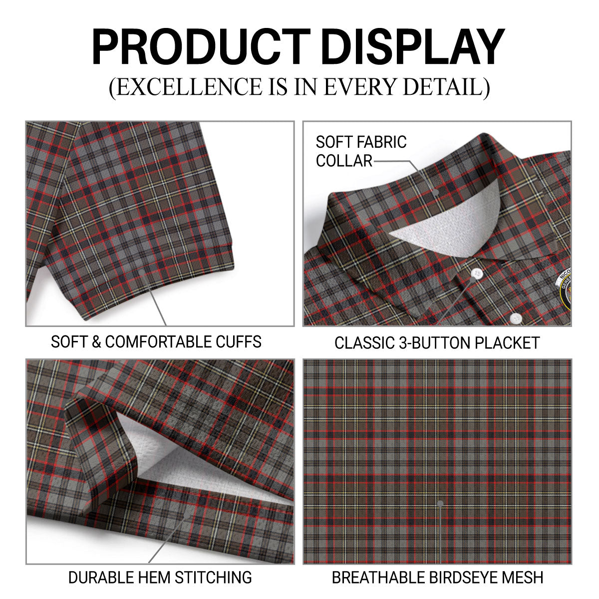 Nicolson Hunting Weathered Tartan Crest Birdseye Mesh Polo Shirt