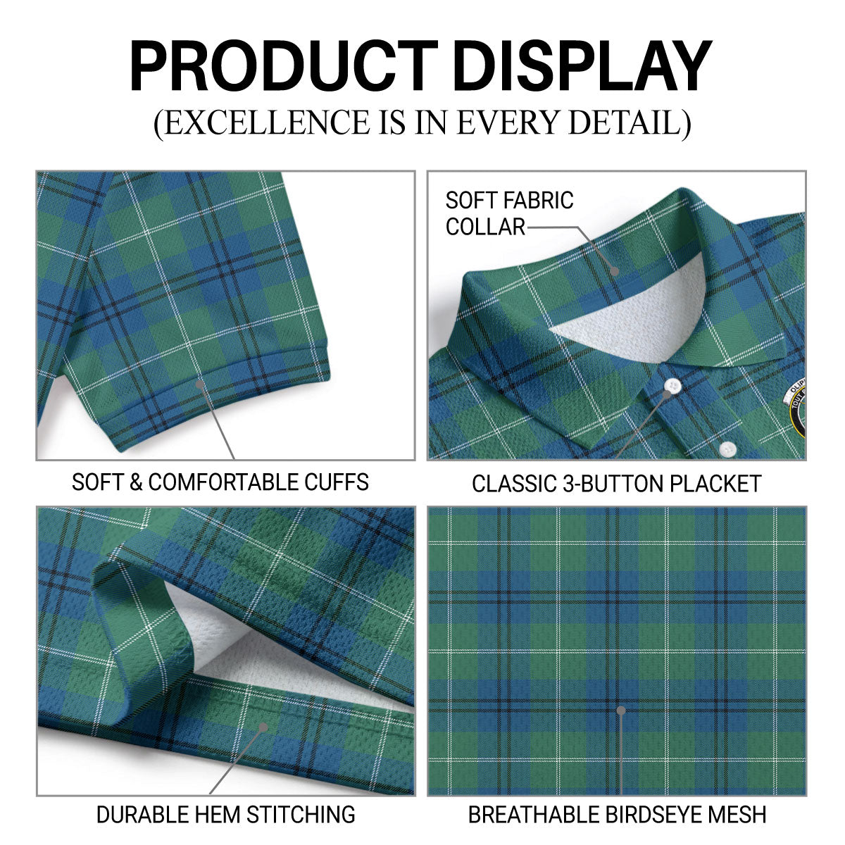 Oliphant Ancient Tartan Crest Birdseye Mesh Polo Shirt