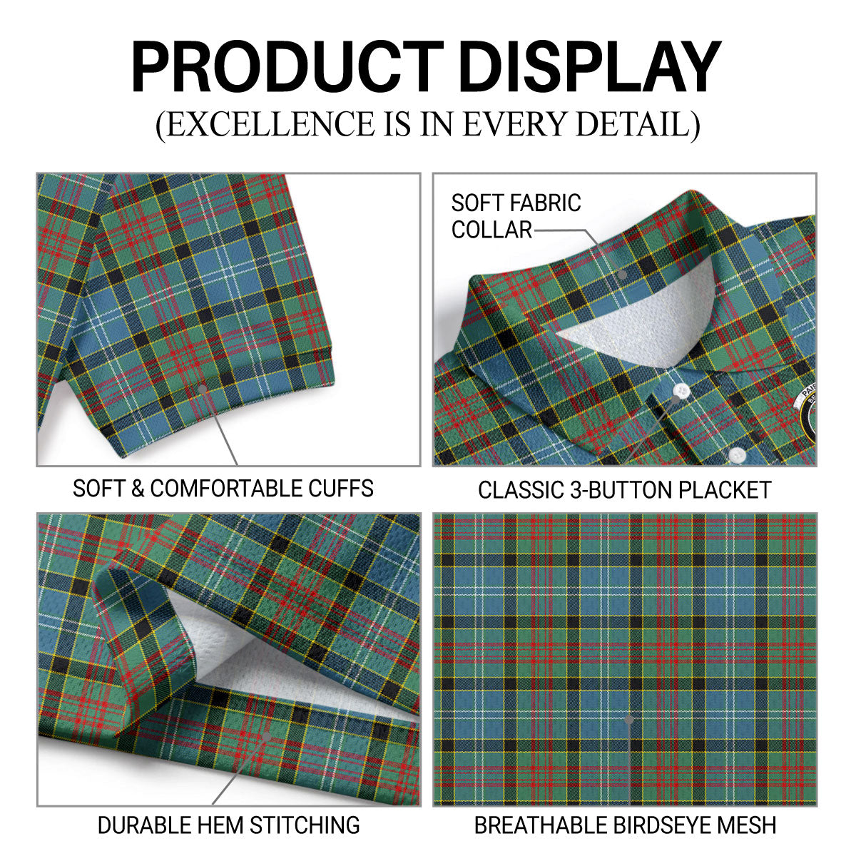 Paisley District Tartan Crest Birdseye Mesh Polo Shirt