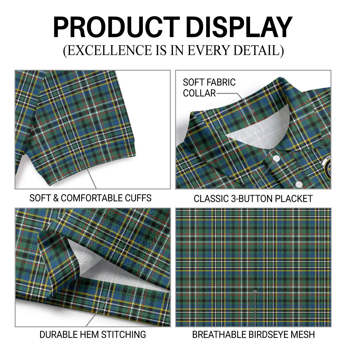 Scott Green Ancient Tartan Crest Birdseye Mesh Polo Shirt