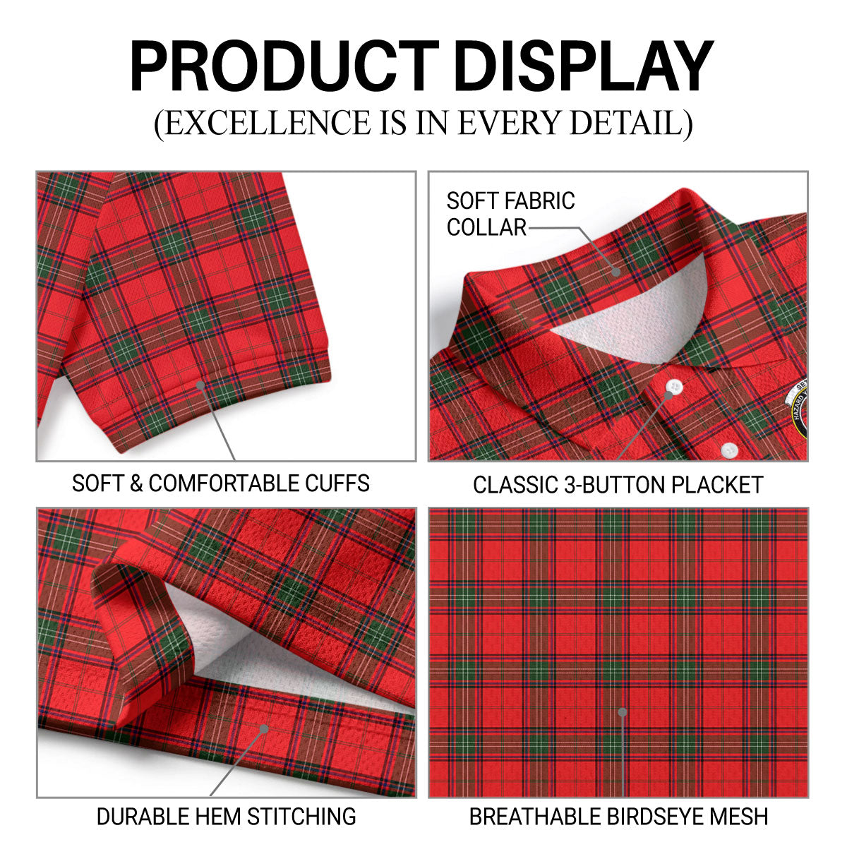 Seton Modern Tartan Crest Birdseye Mesh Polo Shirt