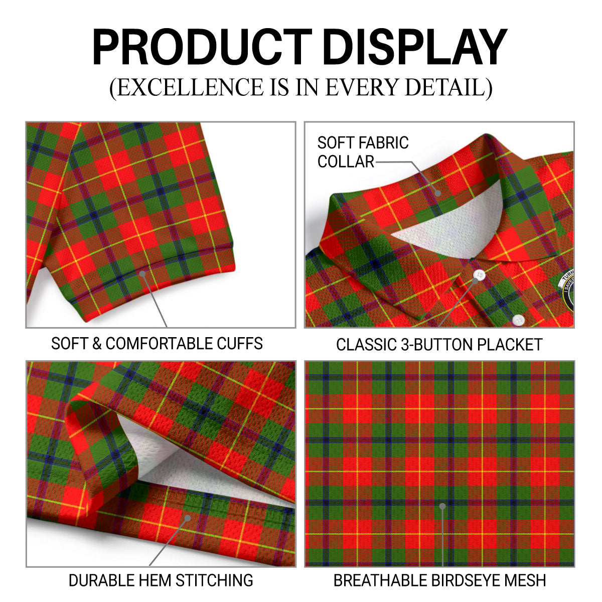 Turnbull Dress Tartan Crest Birdseye Mesh Polo Shirt