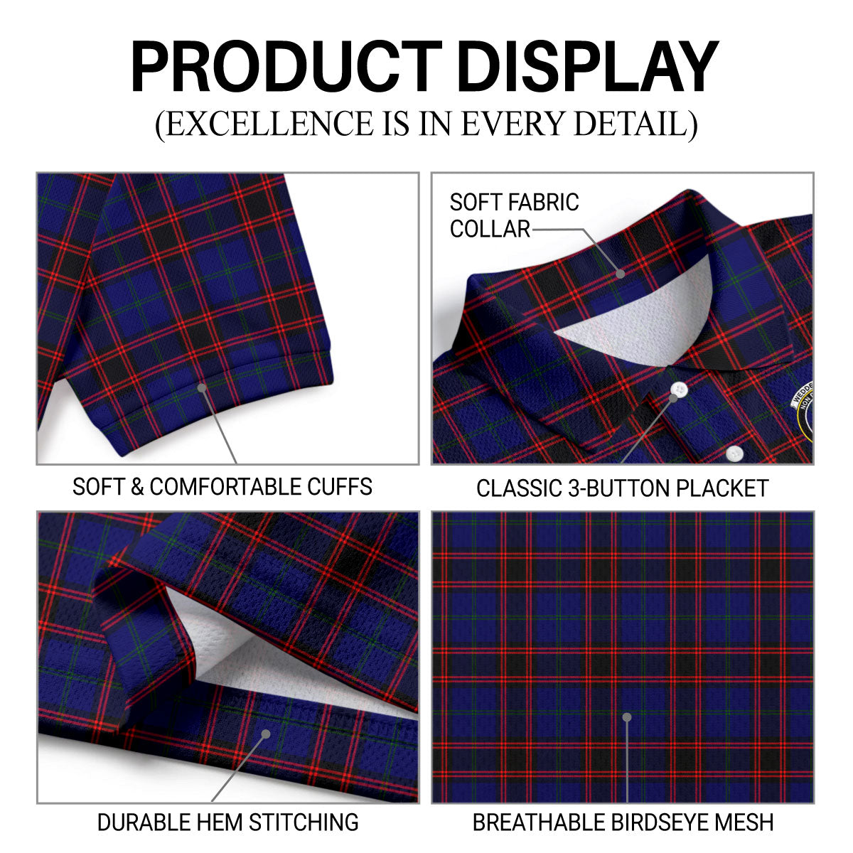 Wedderburn Tartan Crest Birdseye Mesh Polo Shirt