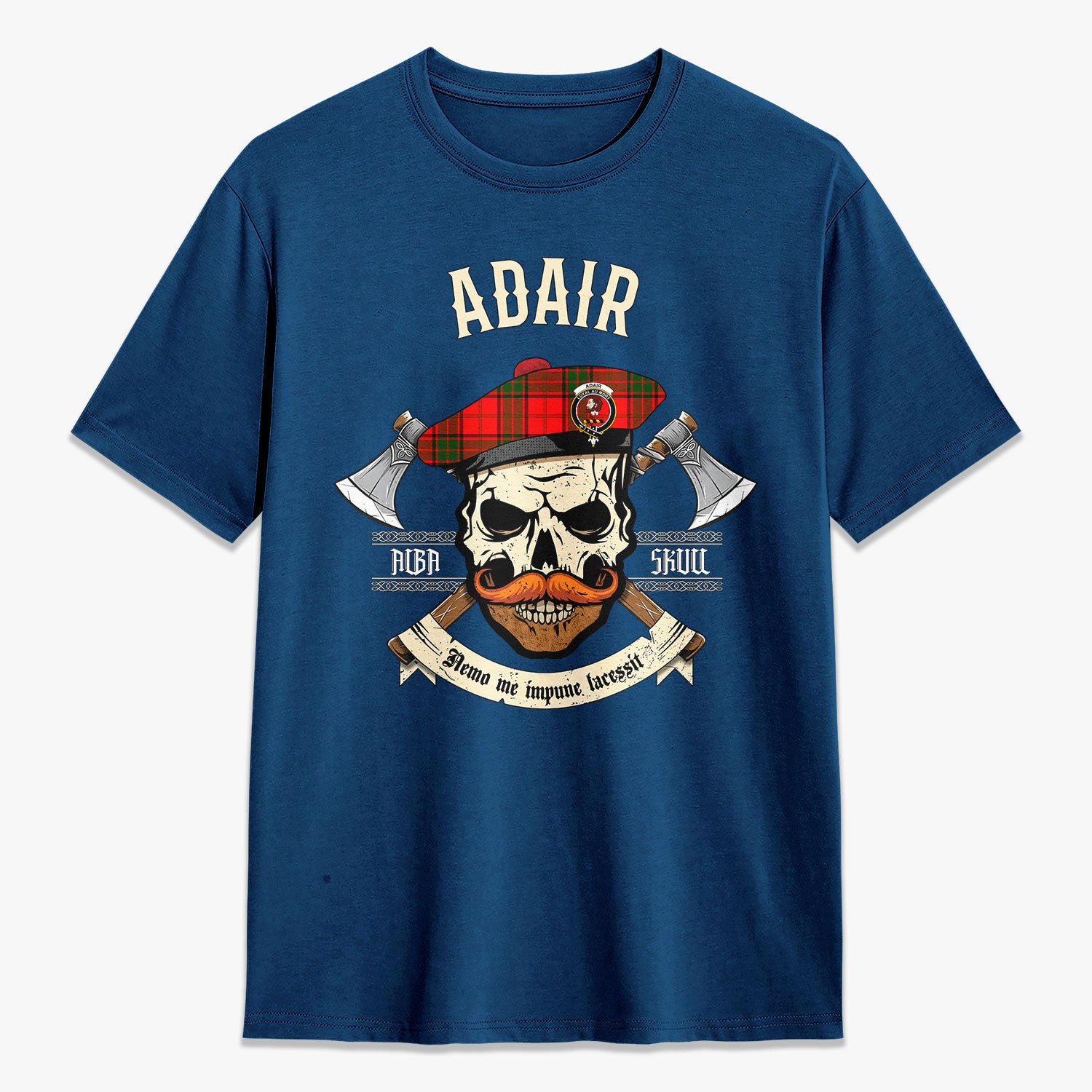 Adair Modern Tartan Crest 2D T-shirt - Alba Skull Style