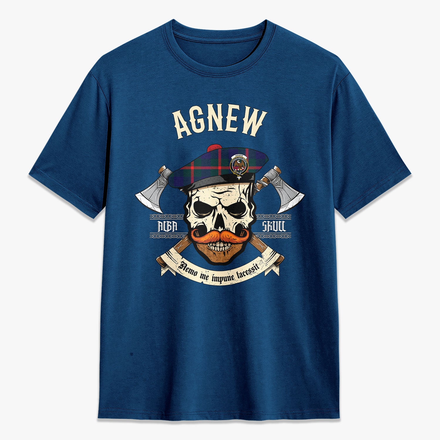 Agnew Modern Tartan Crest 2D T-shirt - Alba Skull Style