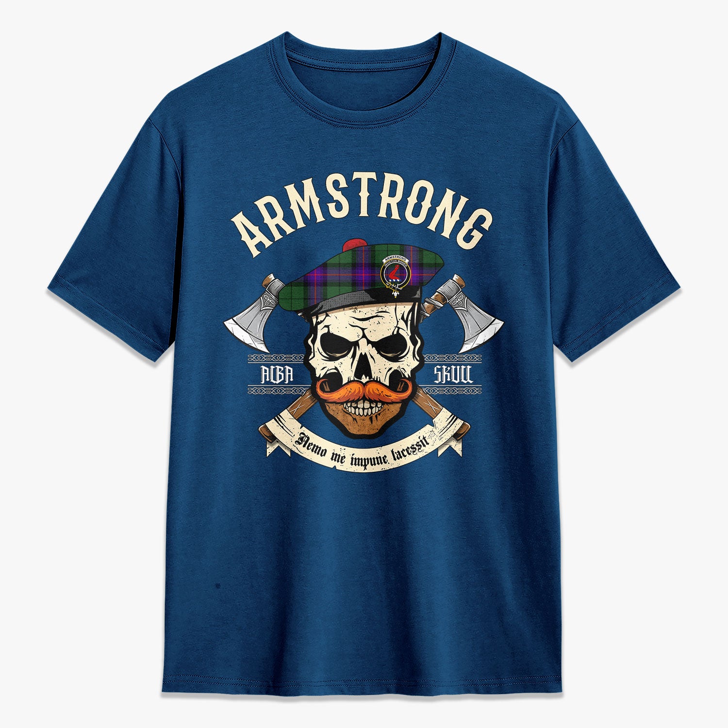 Armstrong Modern Tartan Crest 2D T-shirt - Alba Skull Style