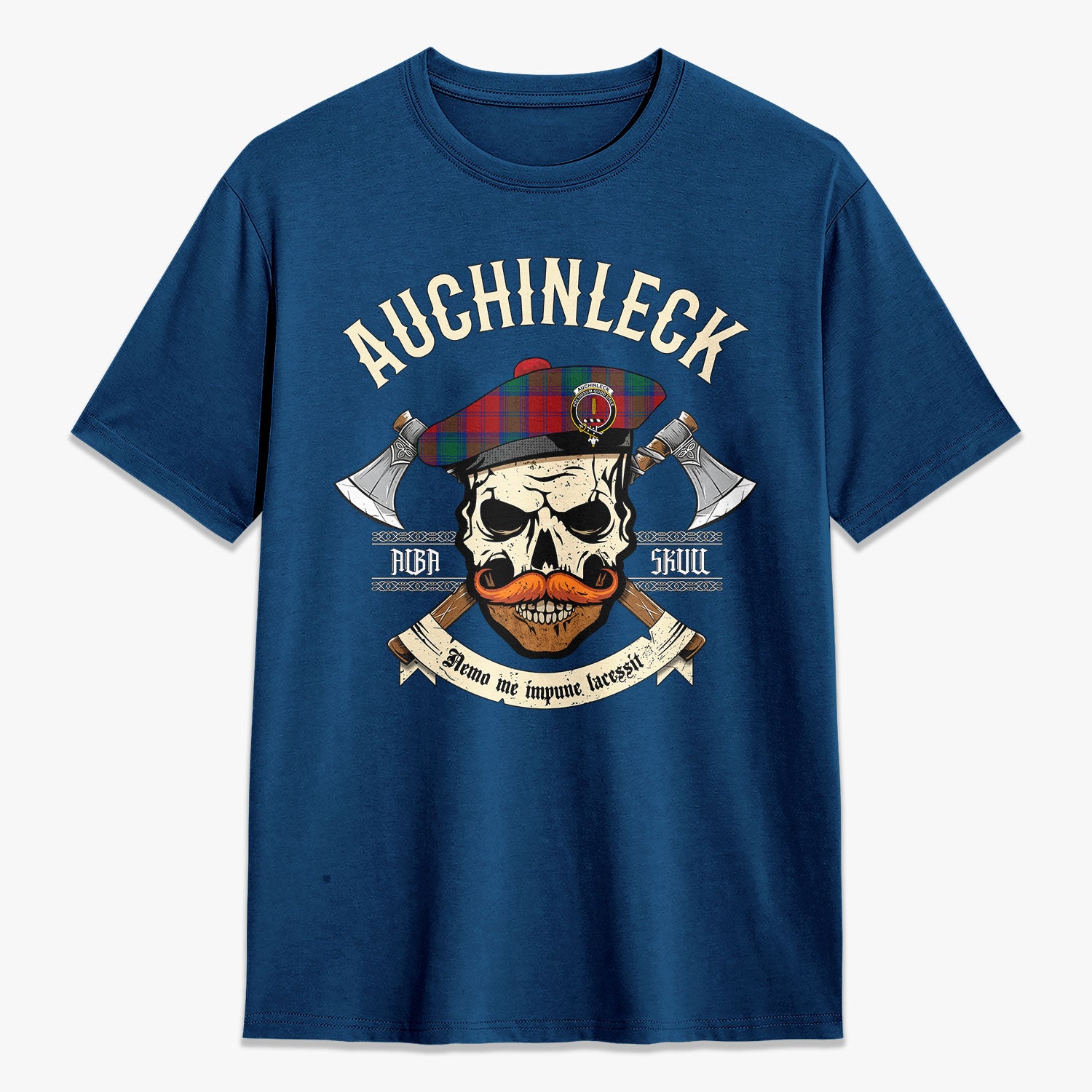 Auchinleck Tartan Crest 2D T-shirt - Alba Skull Style