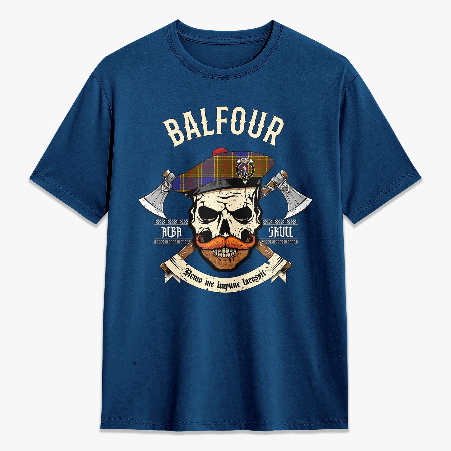 Balfour Modern Tartan Crest 2D T-shirt - Alba Skull Style