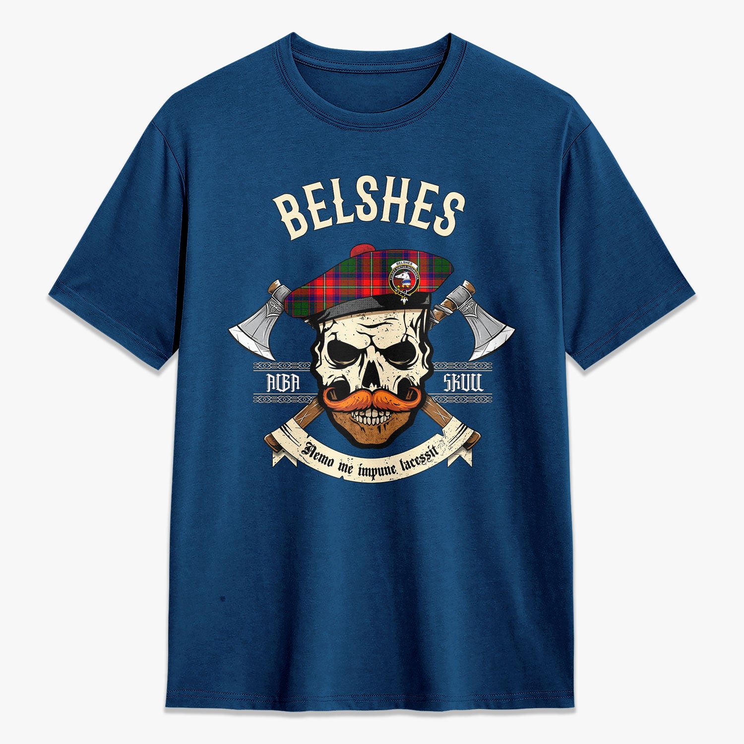 Belshes Tartan Crest 2D T-shirt - Alba Skull Style