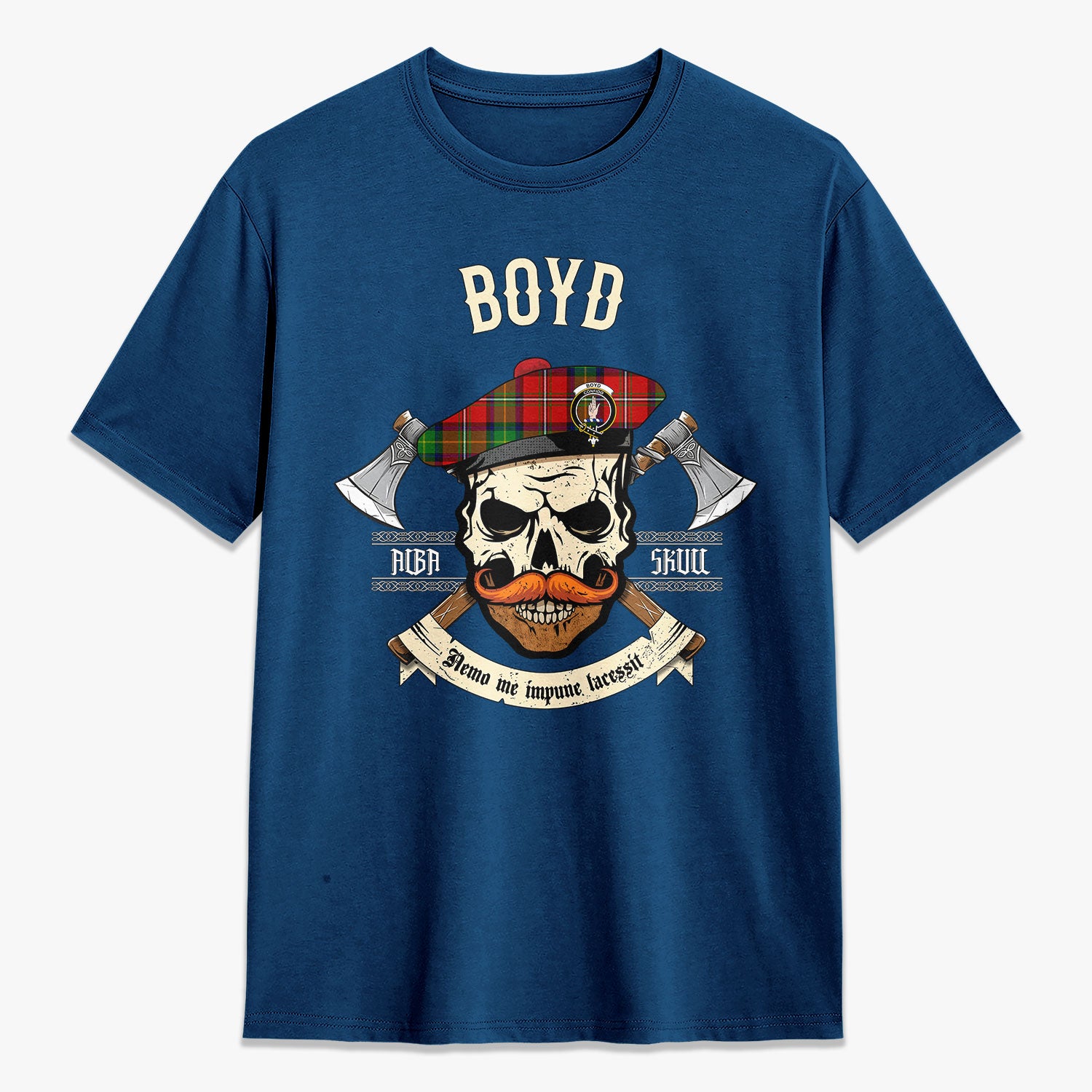 Boyd Modern Tartan Crest 2D T-shirt - Alba Skull Style