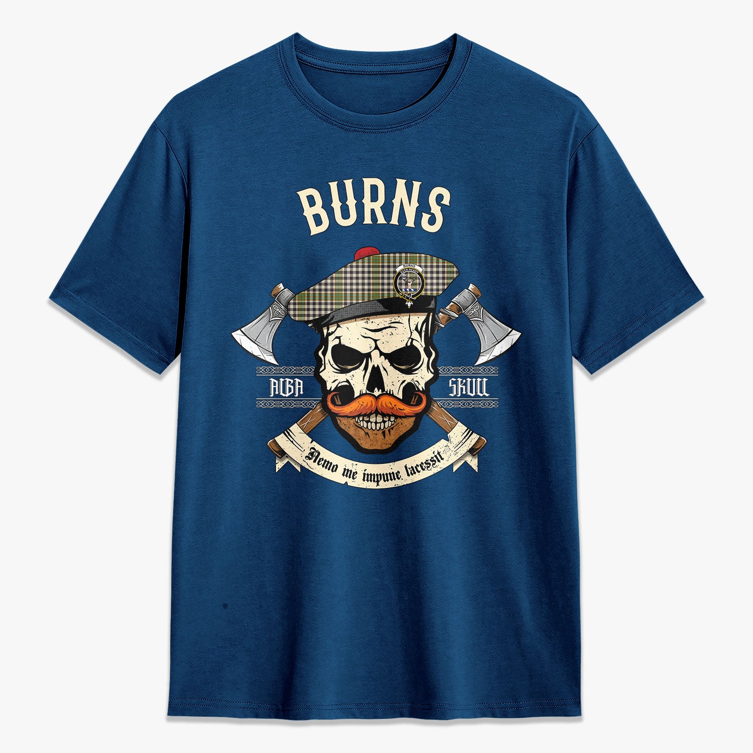 Burns Check Tartan Crest 2D T-shirt - Alba Skull Style