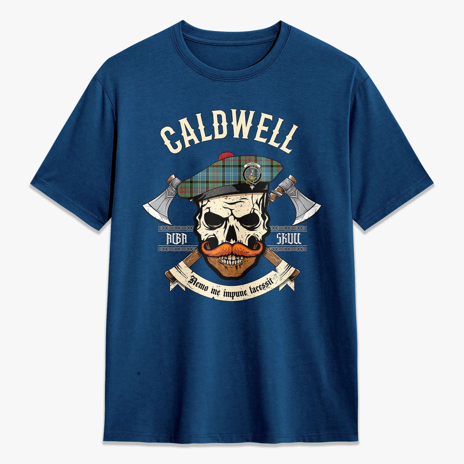 Caldwell Tartan Crest 2D T-shirt - Alba Skull Style