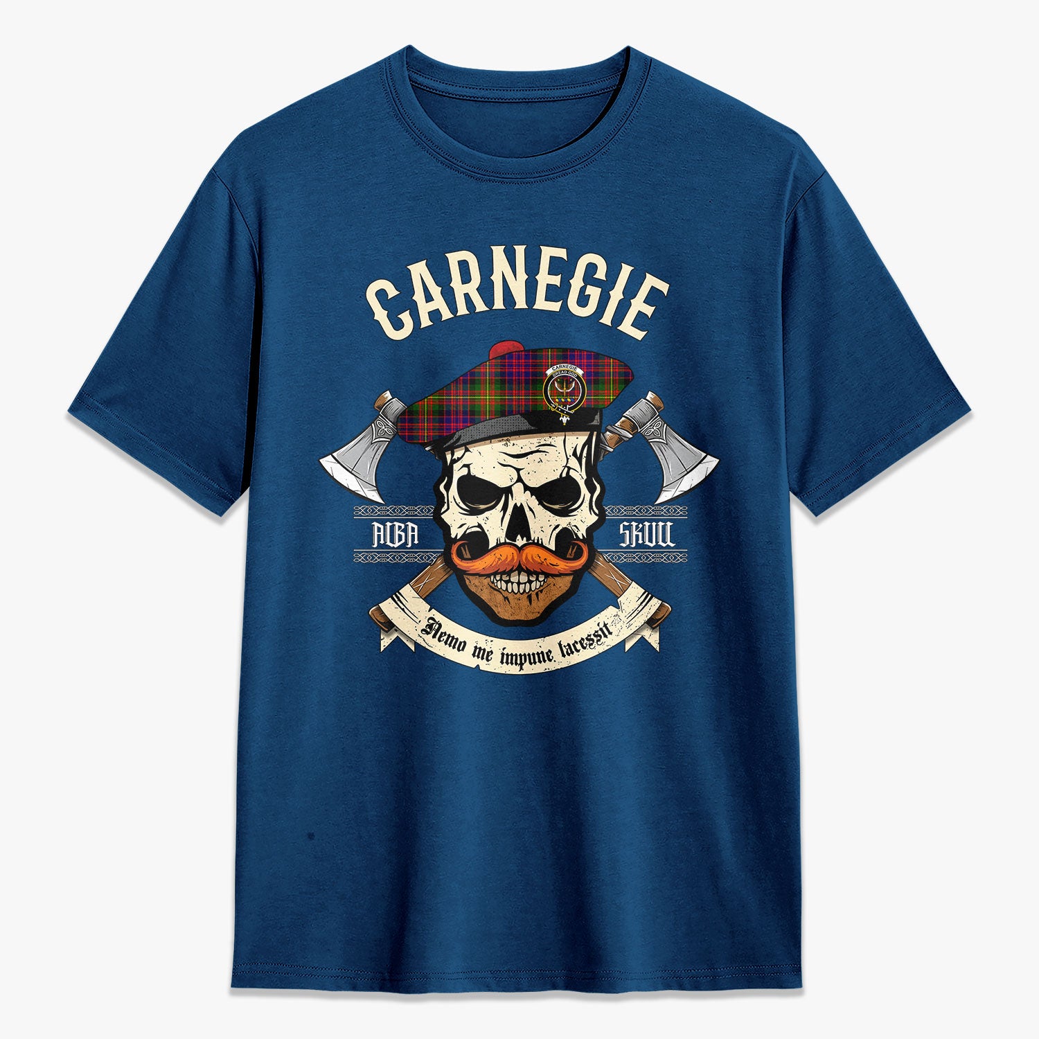 Carnegie Modern Tartan Crest 2D T-shirt - Alba Skull Style