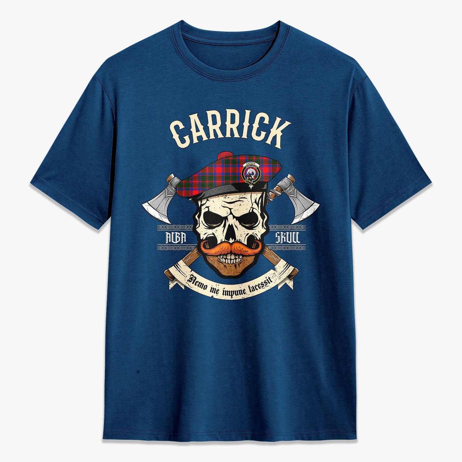 Carrick District Tartan Crest 2D T-shirt - Alba Skull Style