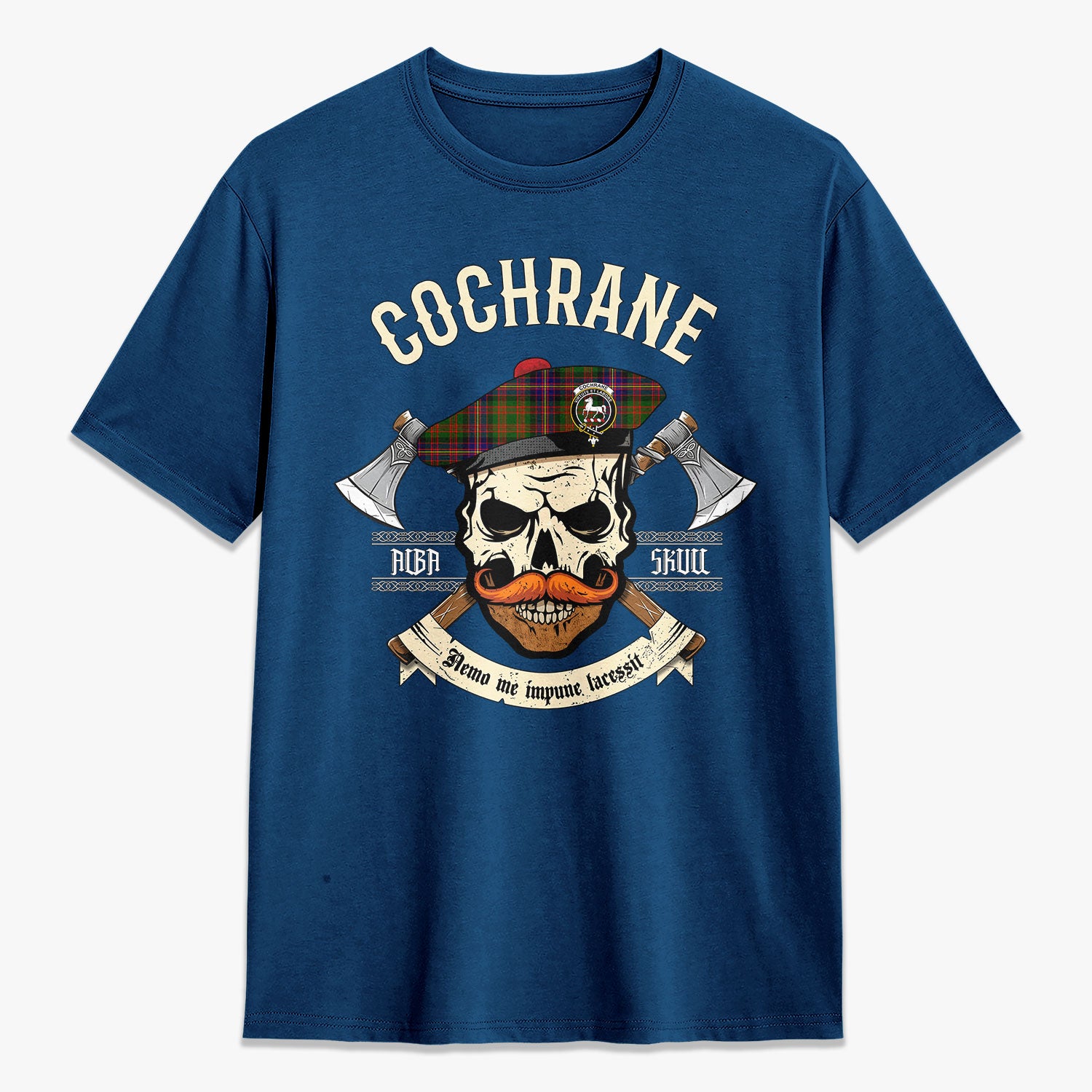 Cochrane Modern Tartan Crest 2D T-shirt - Alba Skull Style