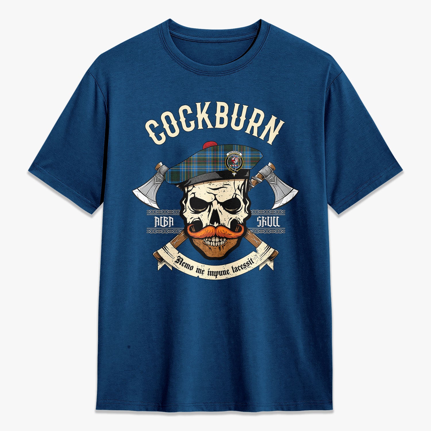 Cockburn Modern Tartan Crest 2D T-shirt - Alba Skull Style