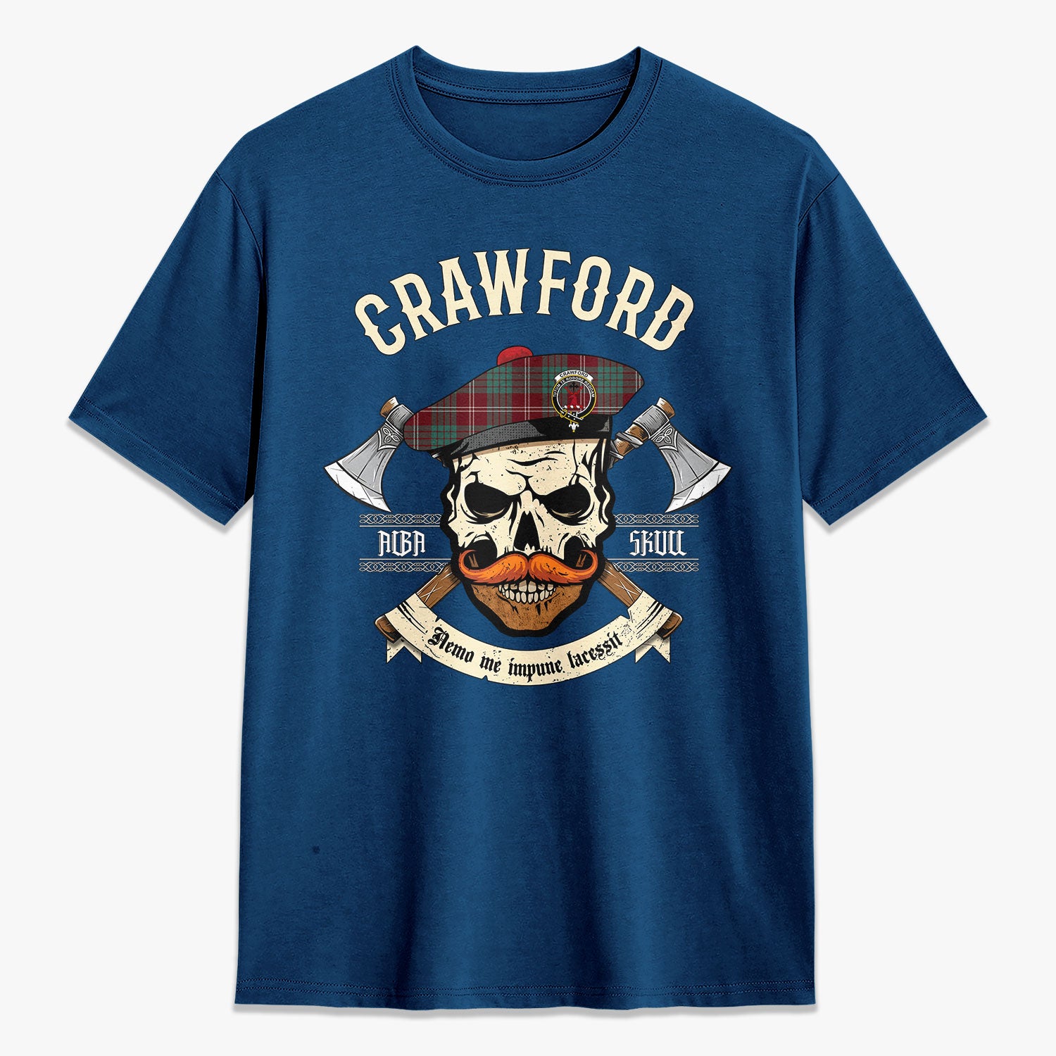 Crawford Modern Tartan Crest 2D T-shirt - Alba Skull Style