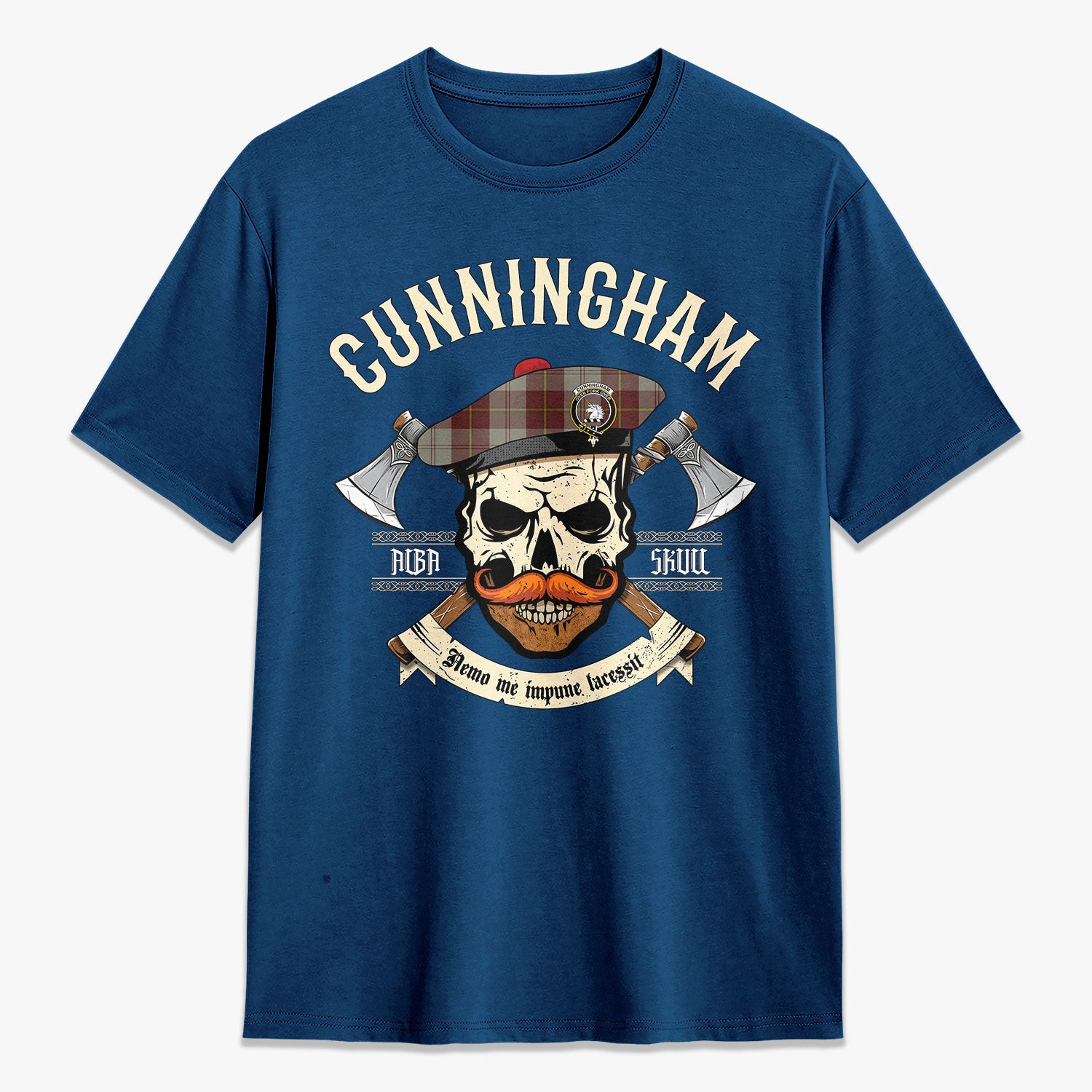 Cunningham Burgundy Dancers Tartan Crest 2D T-shirt - Alba Skull Style