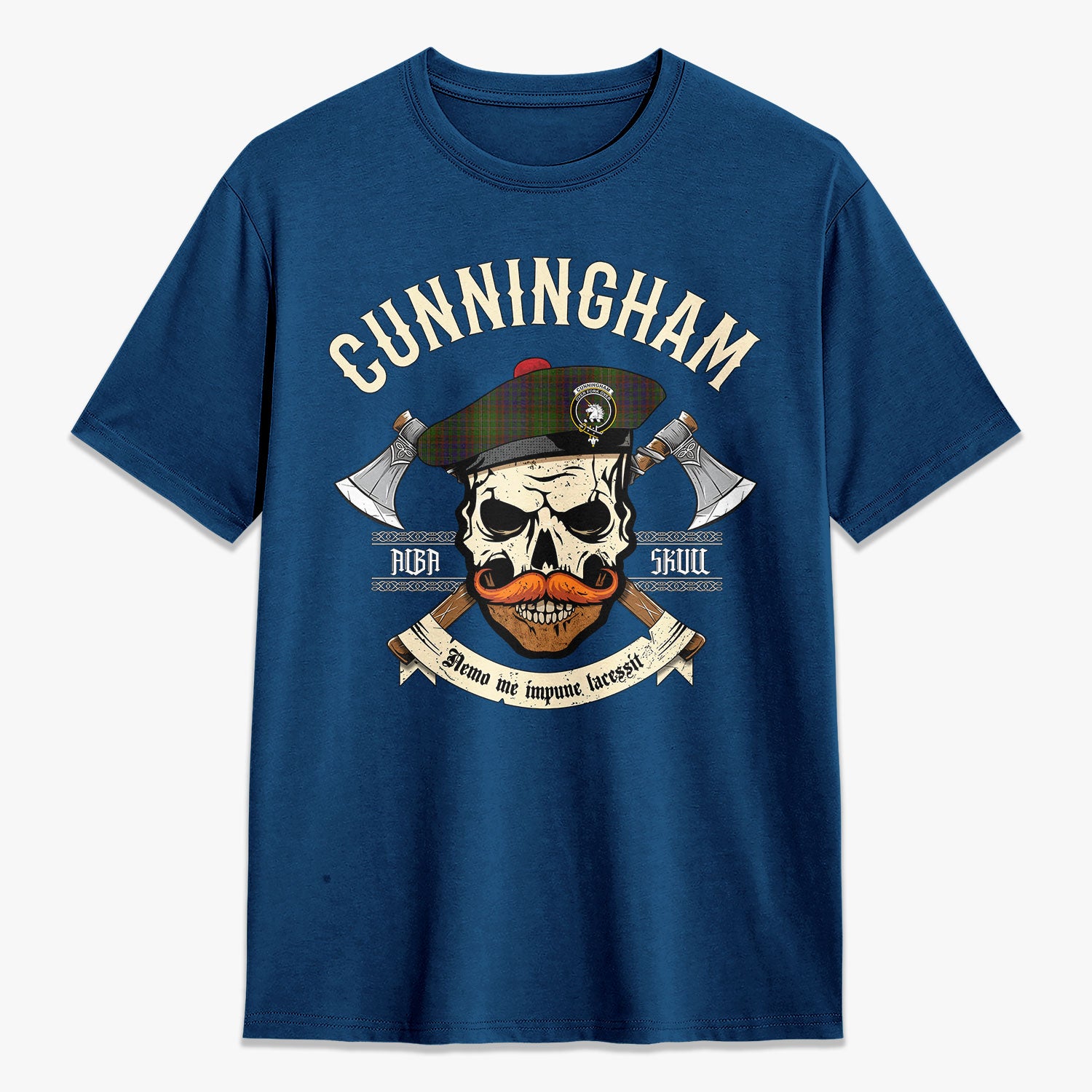 Cunningham Hunting Modern Tartan Crest 2D T-shirt - Alba Skull Style