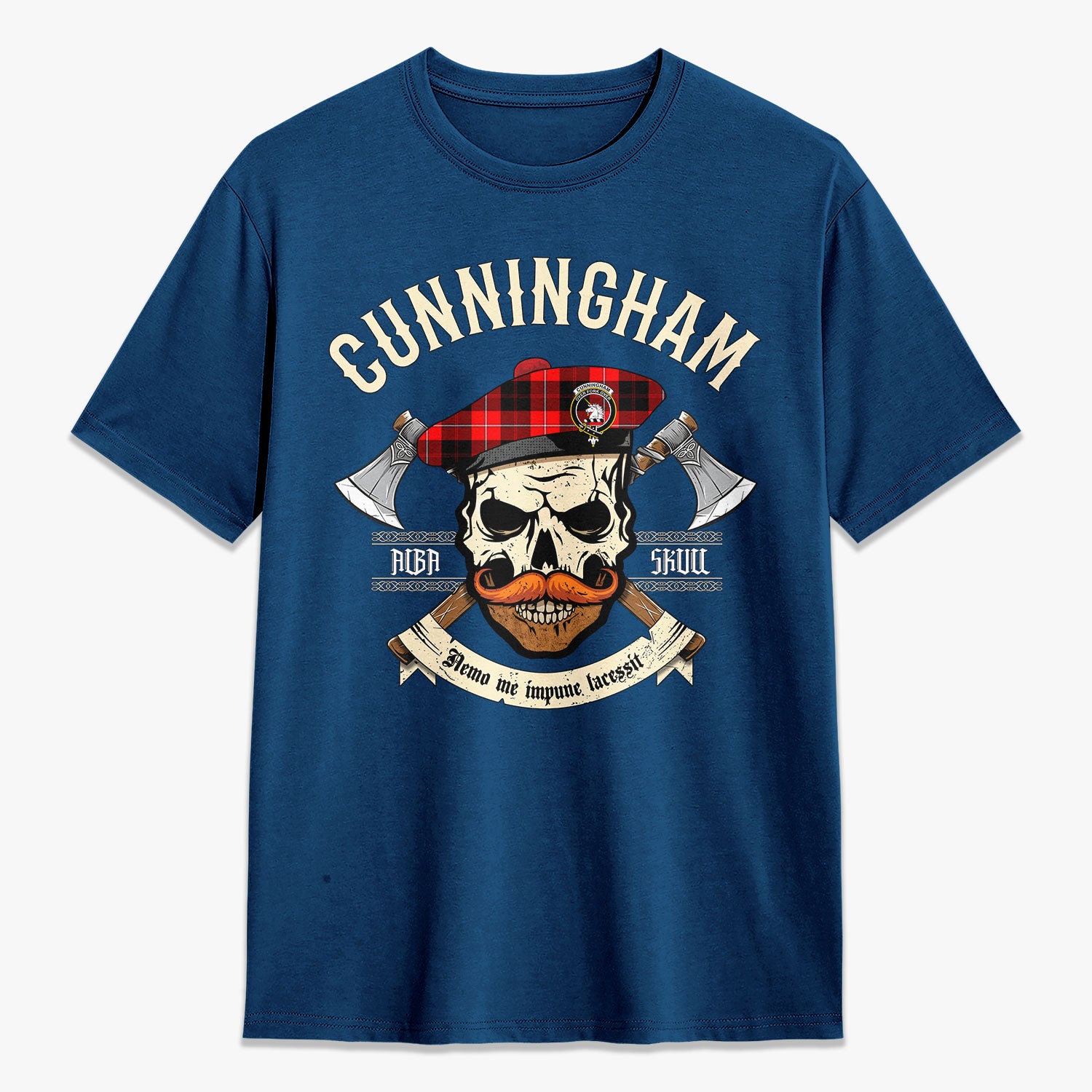 Cunningham Modern Tartan Crest 2D T-shirt - Alba Skull Style