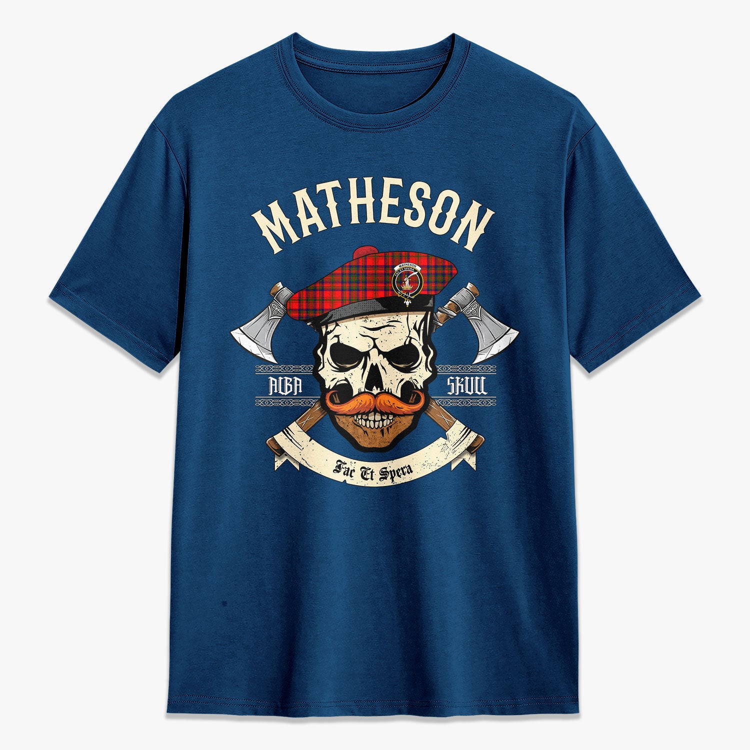 Custom Matheson Modern Tartan Crest 2D T-shirt - Alba Skull Style
