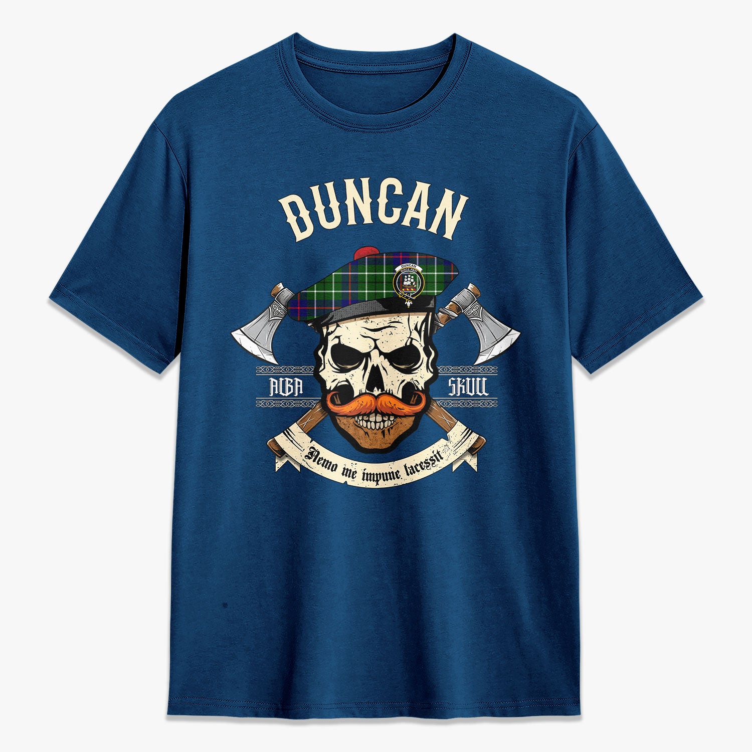 Duncan Modern Tartan Crest 2D T-shirt - Alba Skull Style