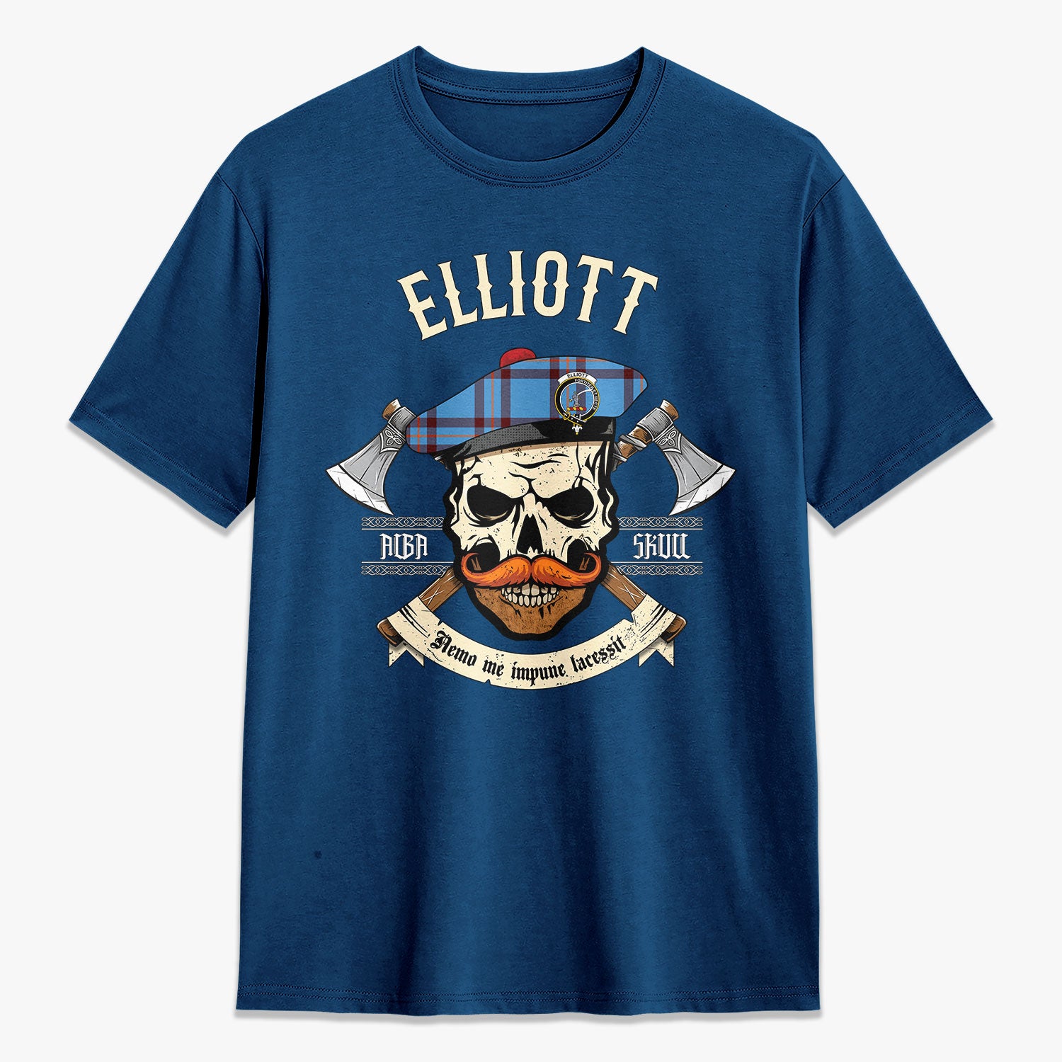 Elliott Ancient Tartan Crest 2D T-shirt - Alba Skull Style