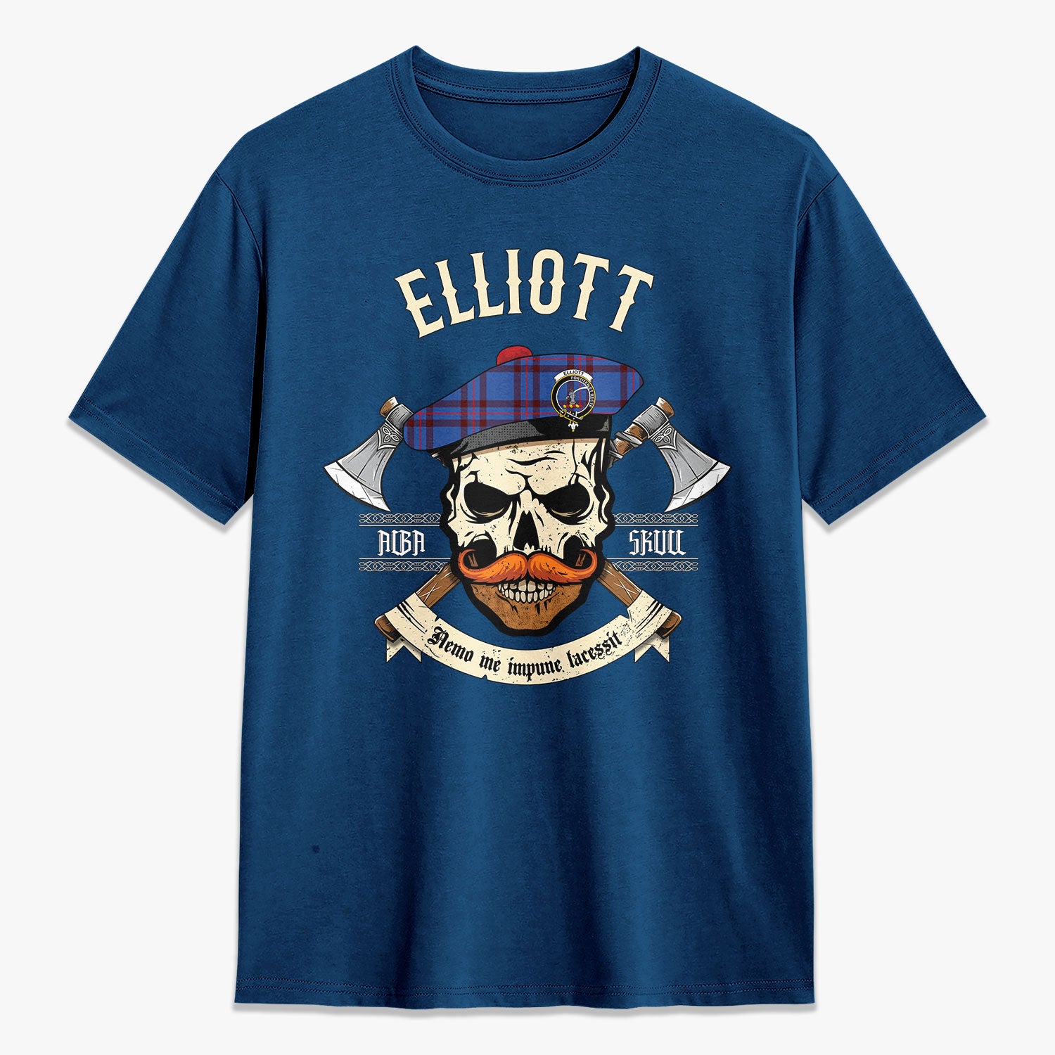 Elliott Modern Tartan Crest 2D T-shirt - Alba Skull Style