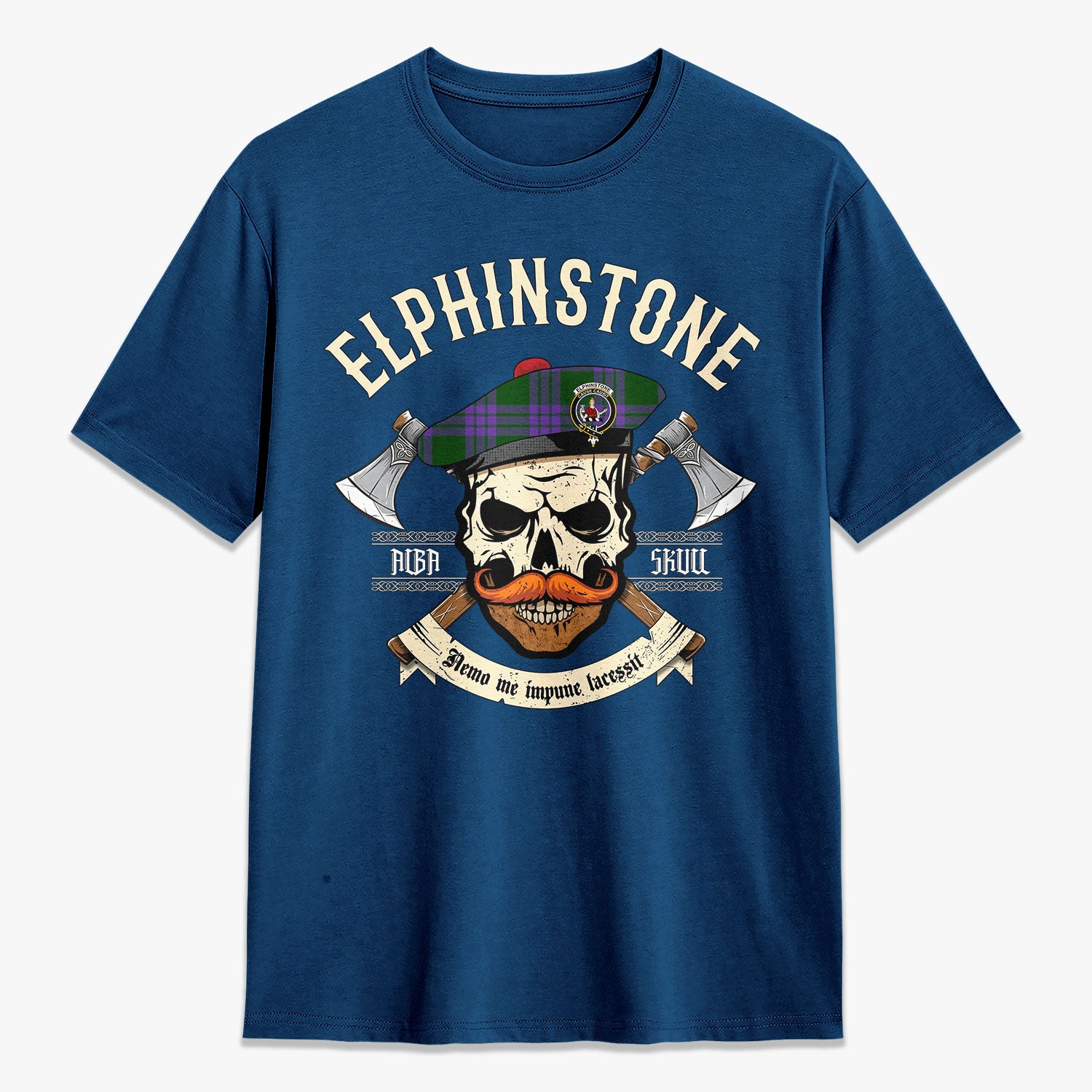 Elphinstone Tartan Crest 2D T-shirt - Alba Skull Style