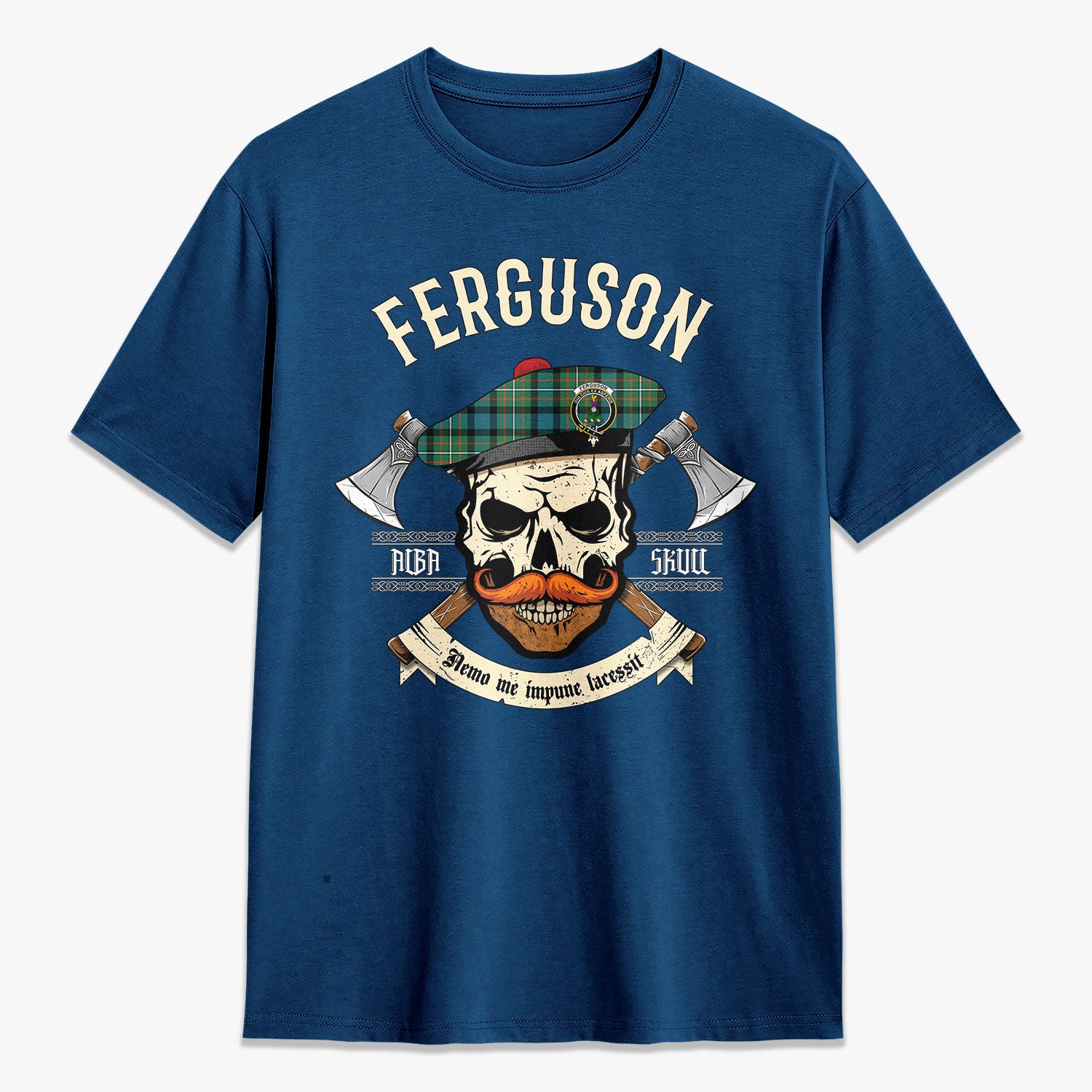 Ferguson Ancient Tartan Crest 2D T-shirt - Alba Skull Style