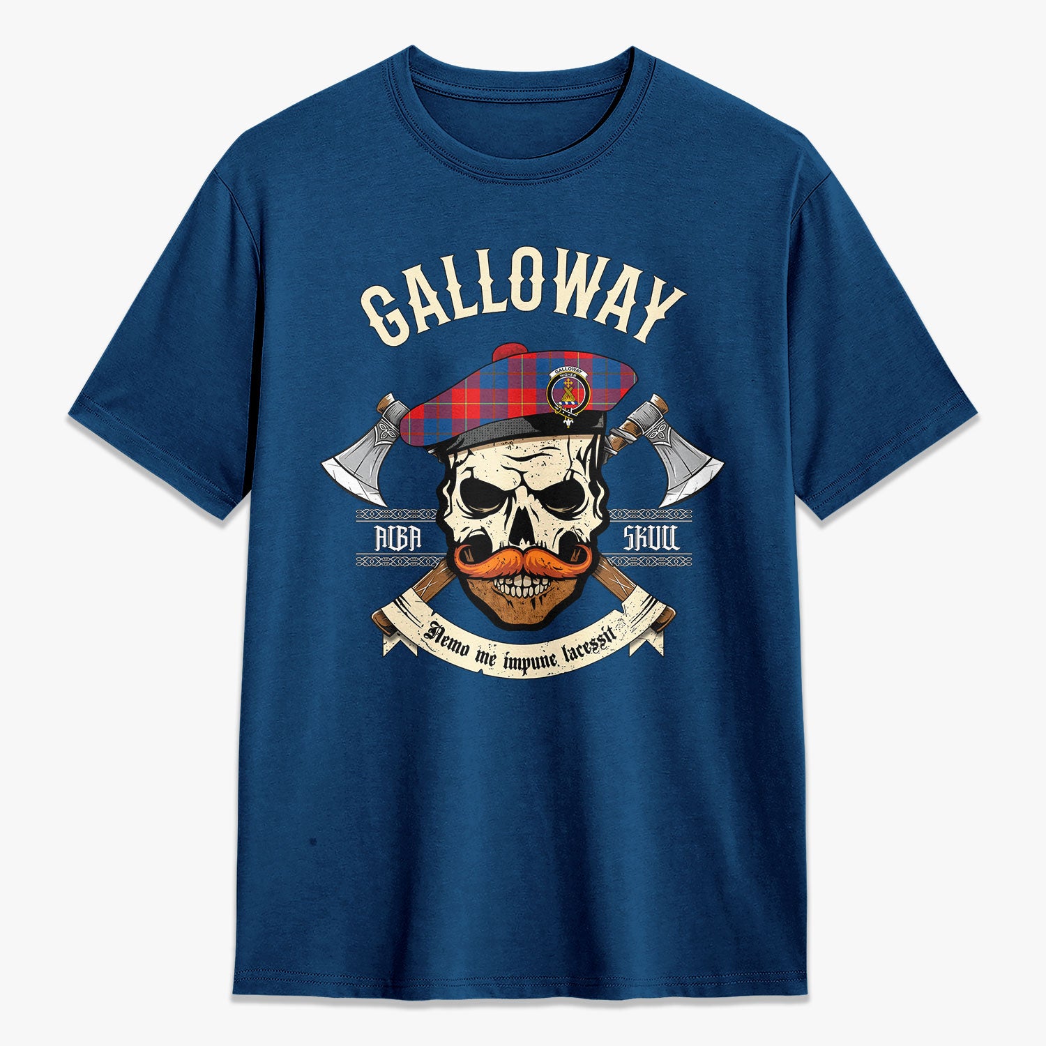 Galloway Red Tartan Crest 2D T-shirt - Alba Skull Style