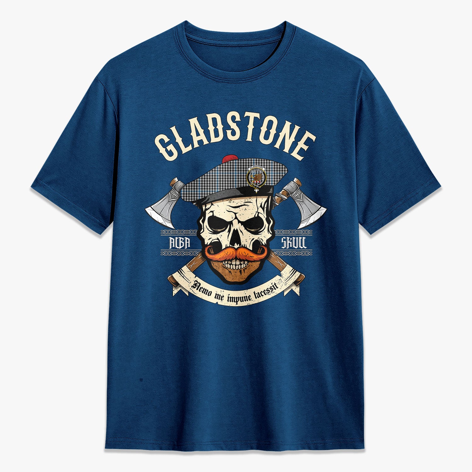 Gladstone Tartan Crest 2D T-shirt - Alba Skull Style