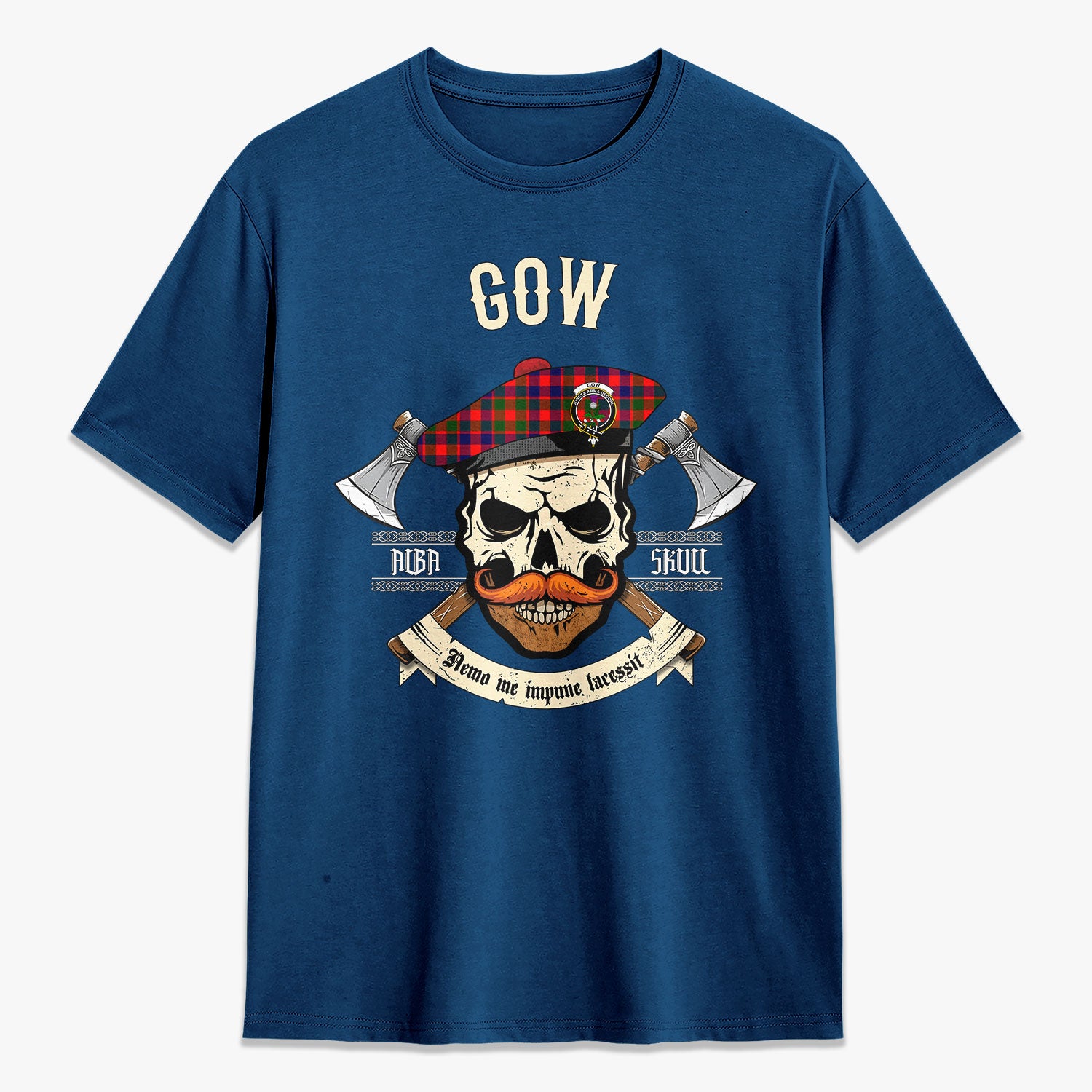 Gow (of Skeoch) Tartan Crest 2D T-shirt - Alba Skull Style