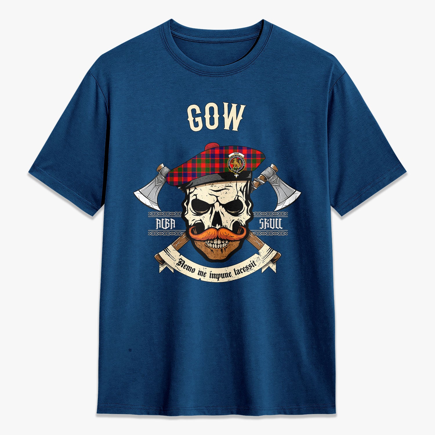 Gow (or McGouan) Tartan Crest 2D T-shirt - Alba Skull Style