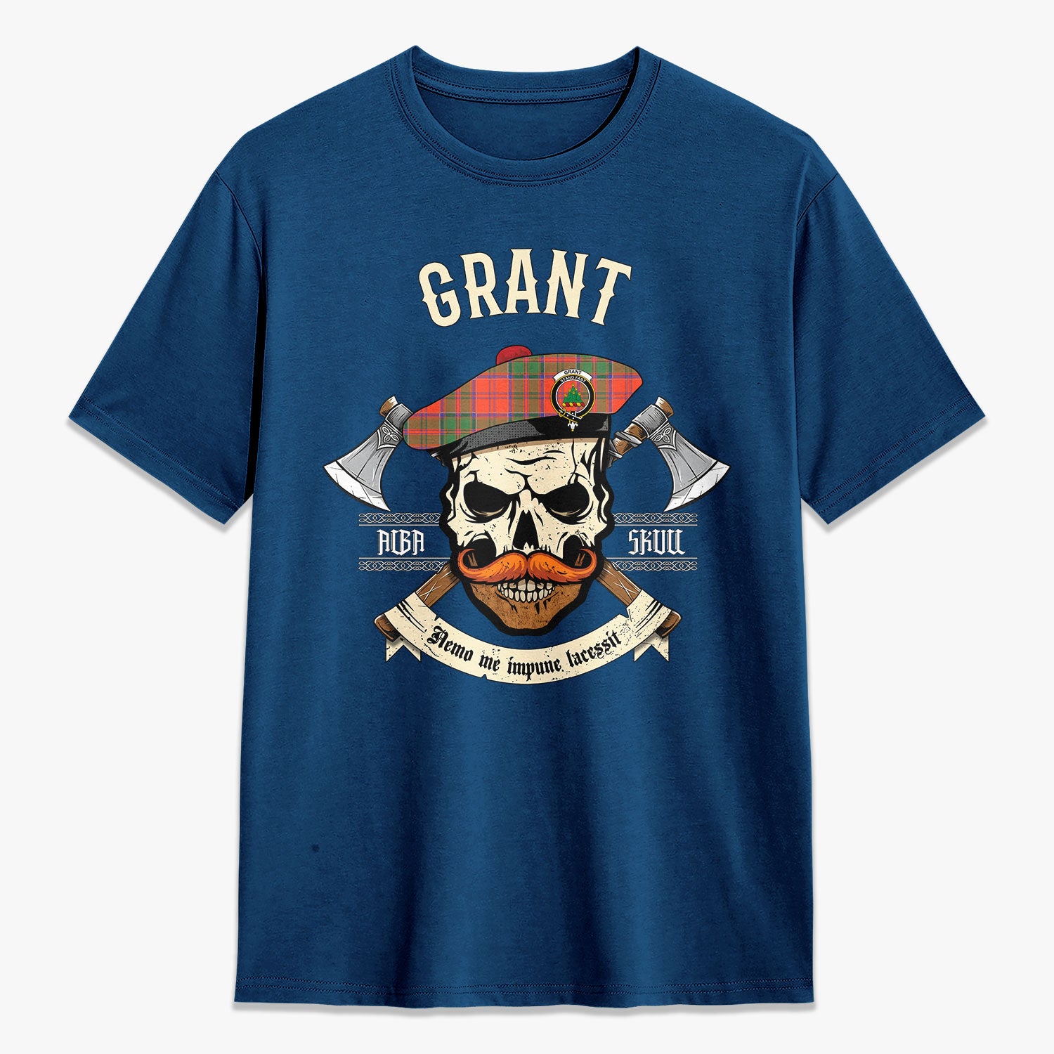 Grant Ancient Tartan Crest 2D T-shirt - Alba Skull Style