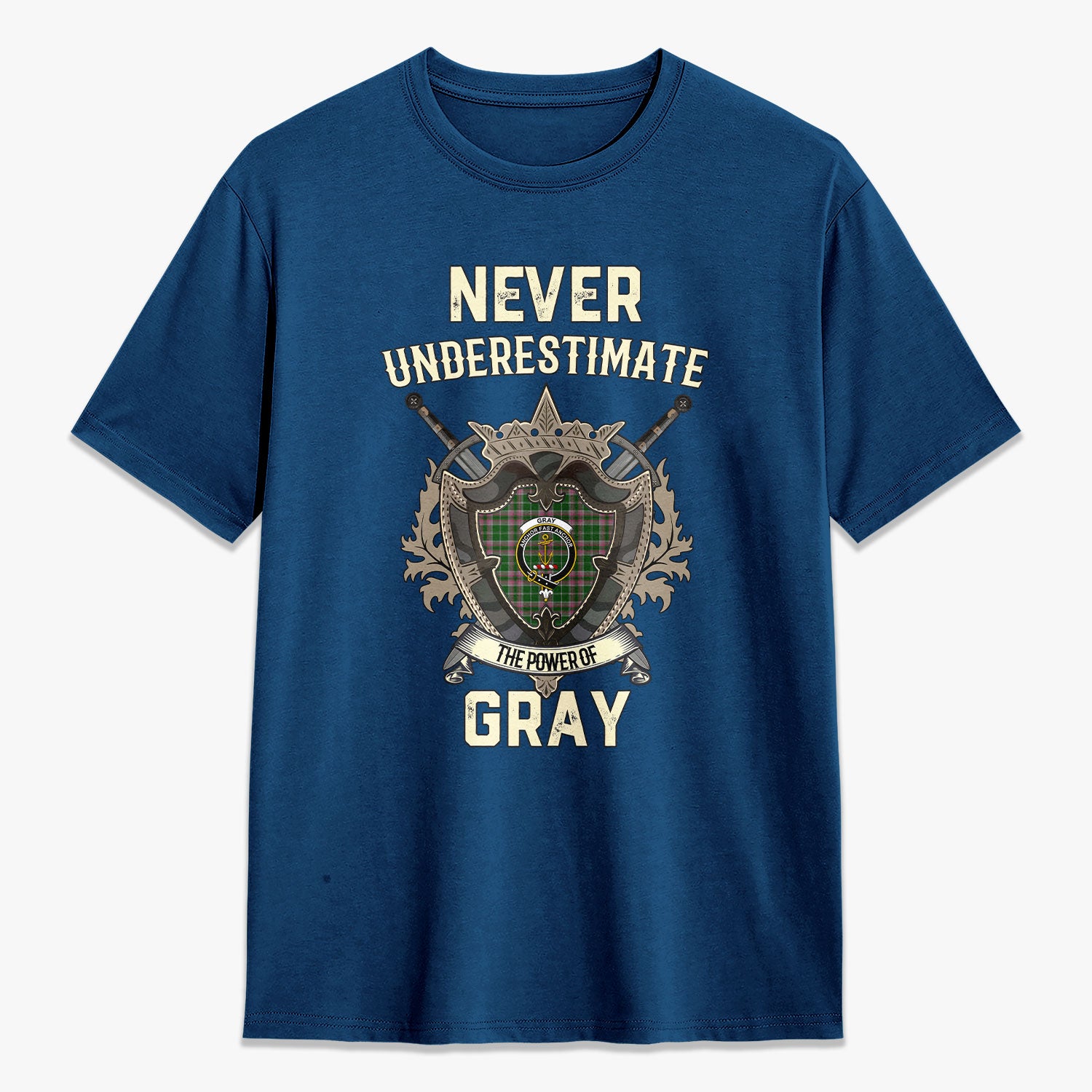 Gray Hunting Tartan Crest 2D T-shirt - Never Underestimate Style