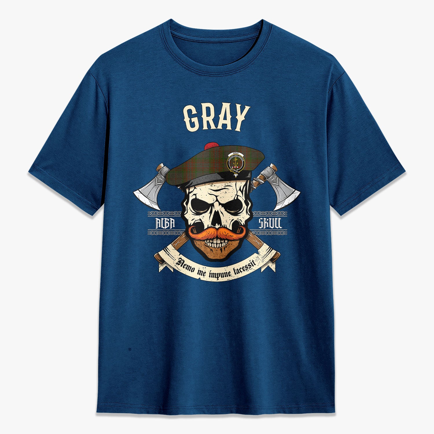 Gray Tartan Crest 2D T-shirt - Alba Skull Style