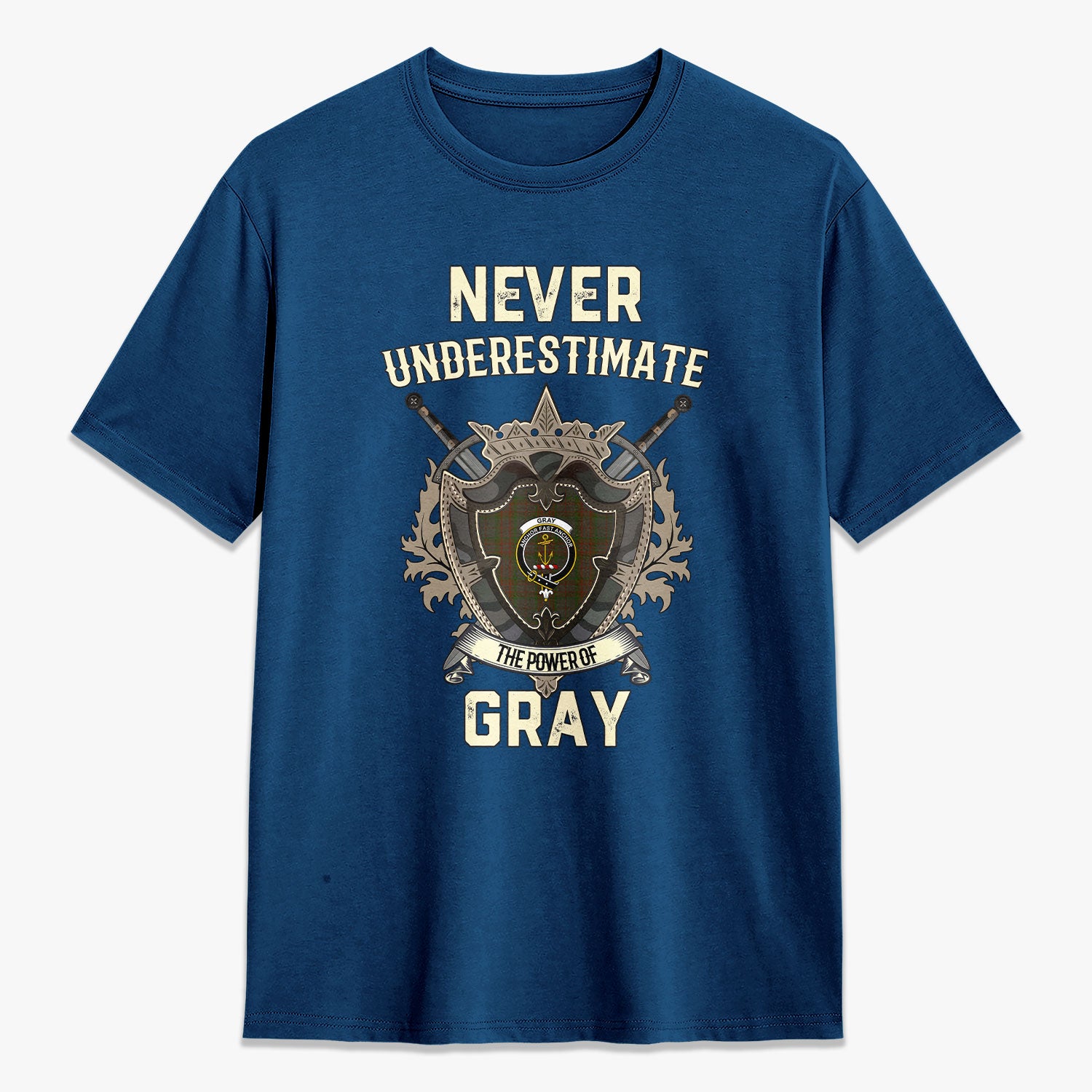 Gray Tartan Crest 2D T-shirt - Never Underestimate Style