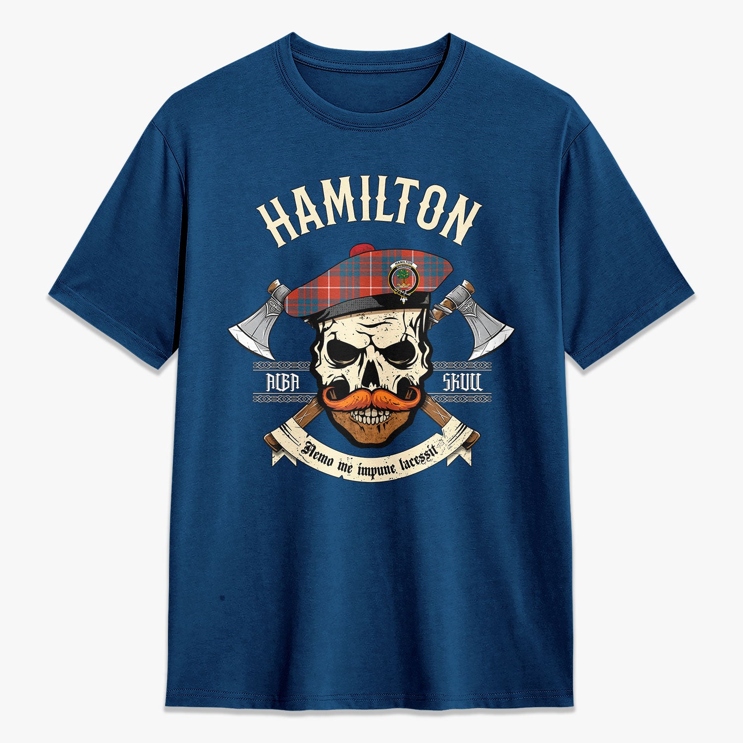 Hamilton Ancient Tartan Crest 2D T-shirt - Alba Skull Style