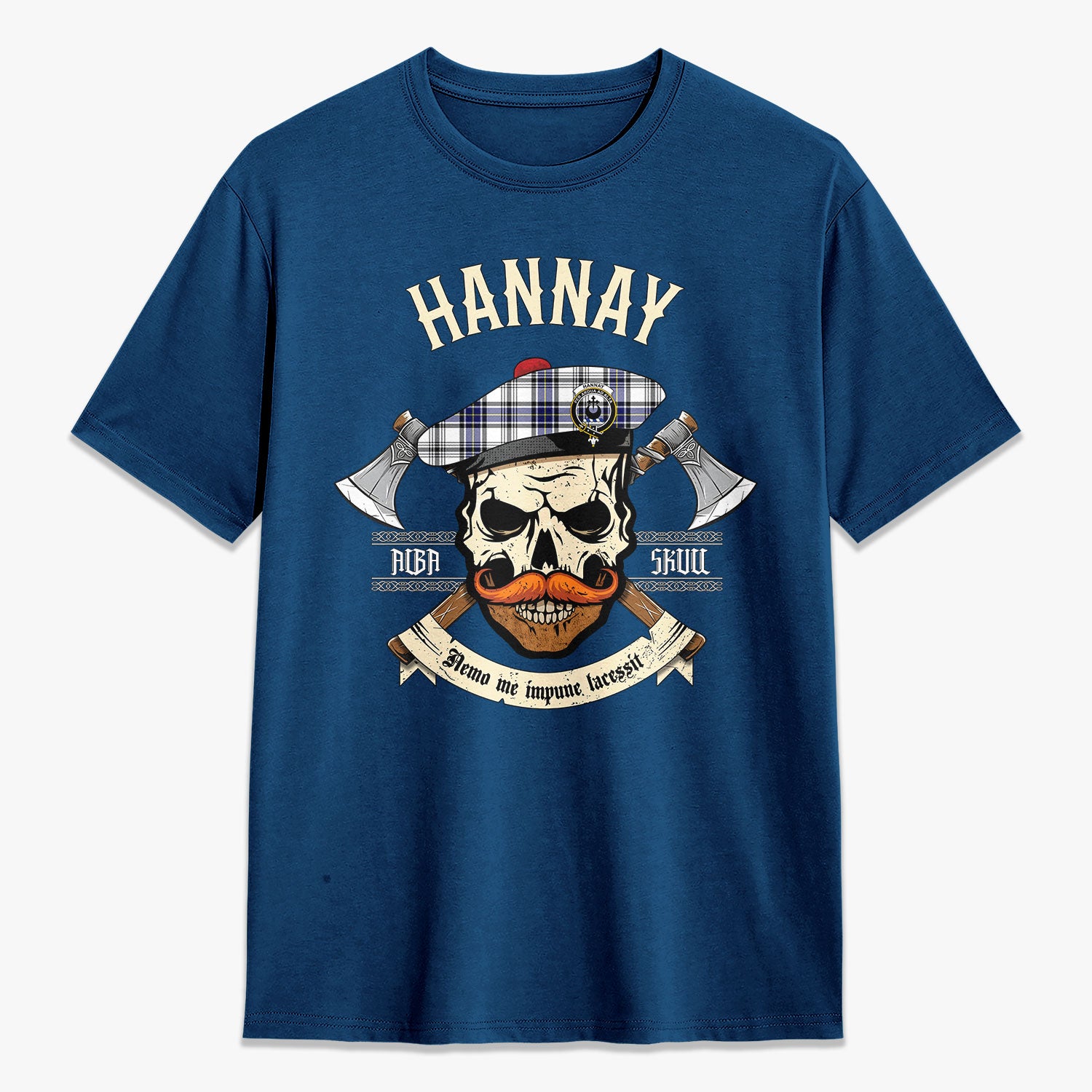 Hannay Modern Tartan Crest 2D T-shirt - Alba Skull Style