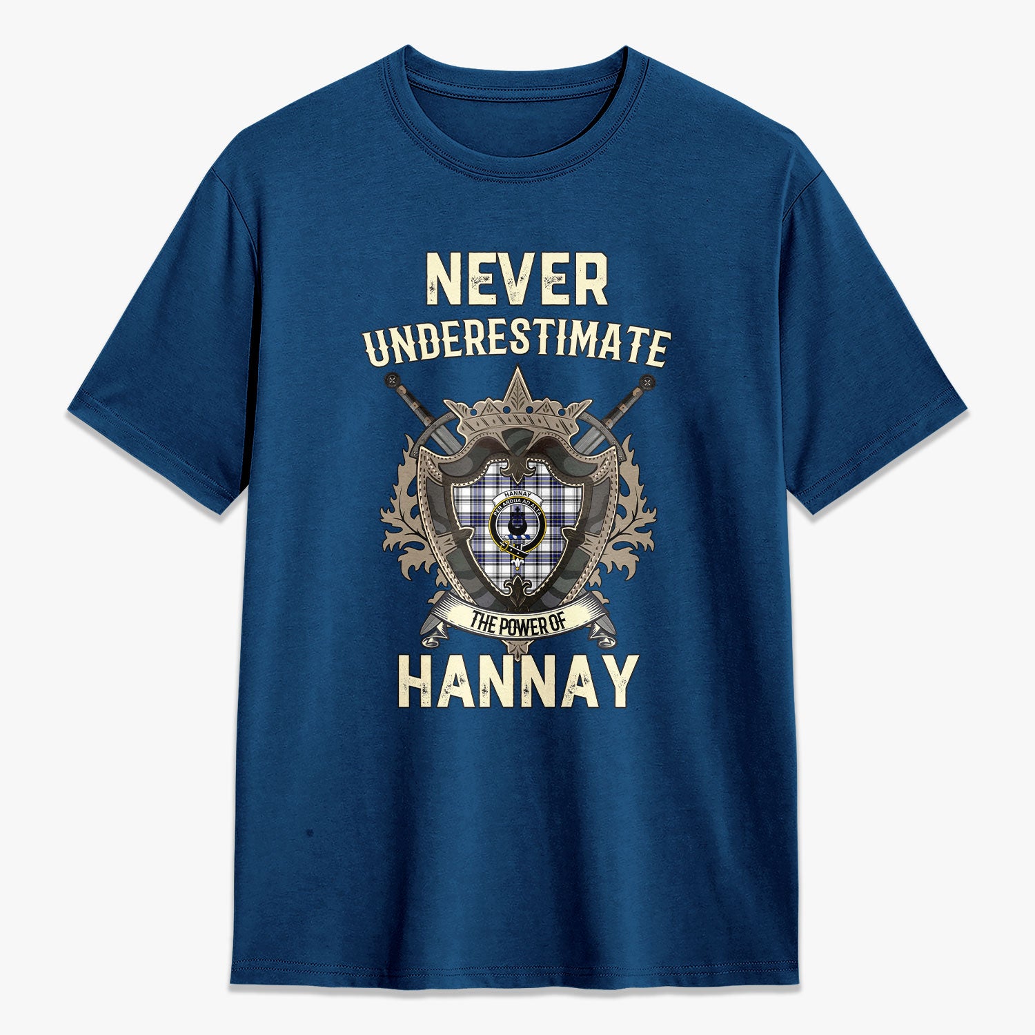 Hannay Modern Tartan Crest 2D T-shirt - Never Underestimate Style