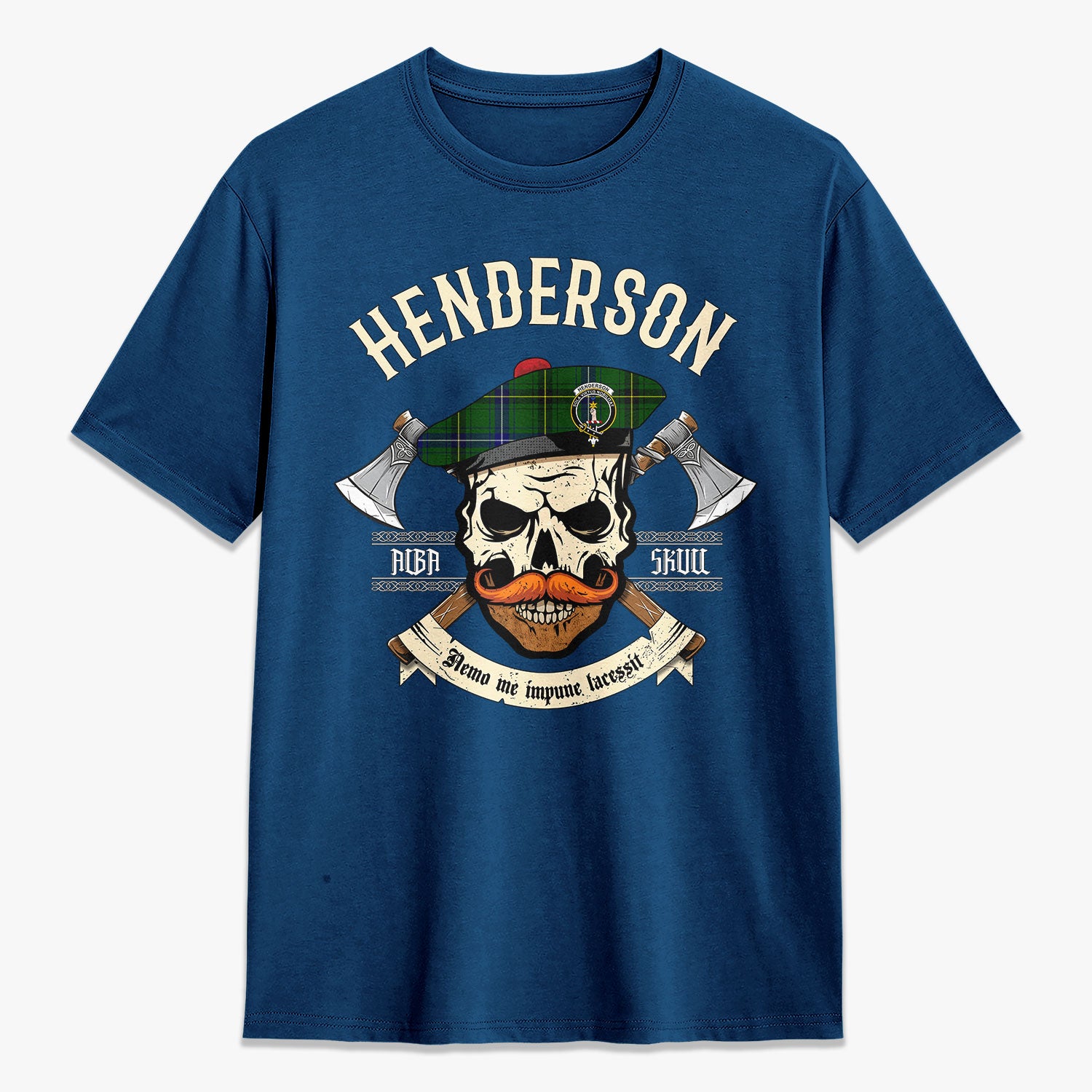 Henderson Modern Tartan Crest 2D T-shirt - Alba Skull Style