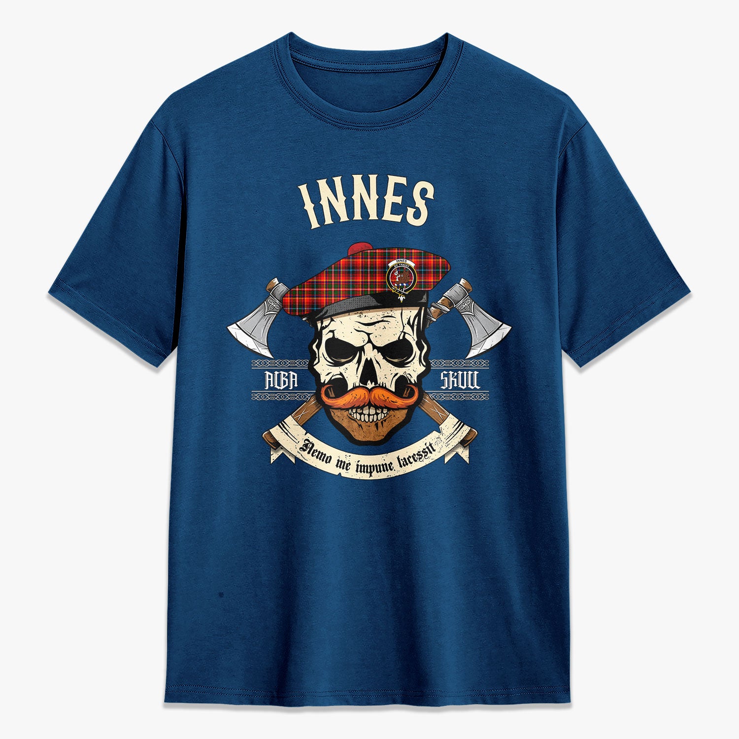 Innes Modern Tartan Crest 2D T-shirt - Alba Skull Style