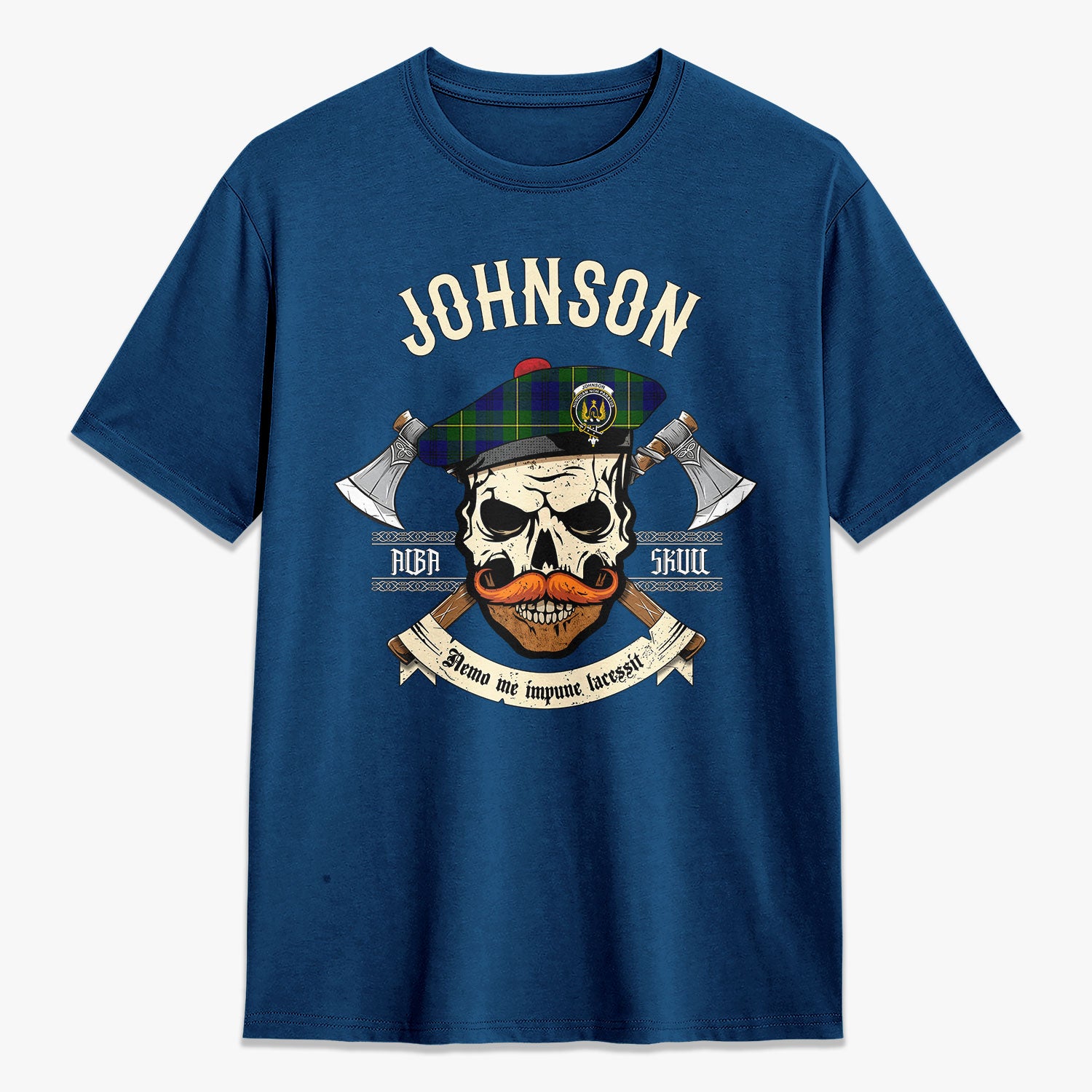 Johnson Modern Tartan Crest 2D T-shirt - Alba Skull Style