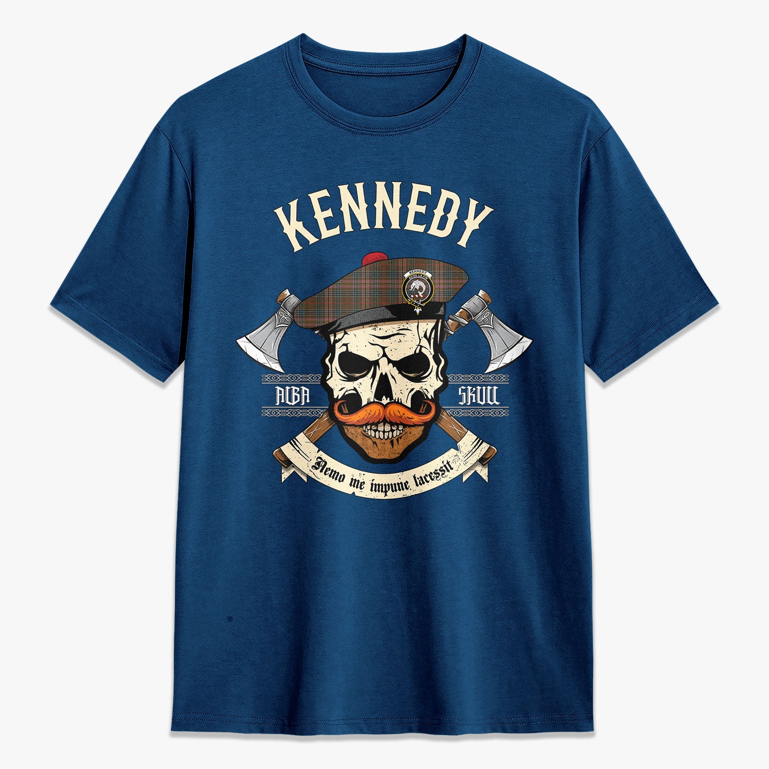 Kennedy Weathered Tartan Crest 2D T-shirt - Alba Skull Style