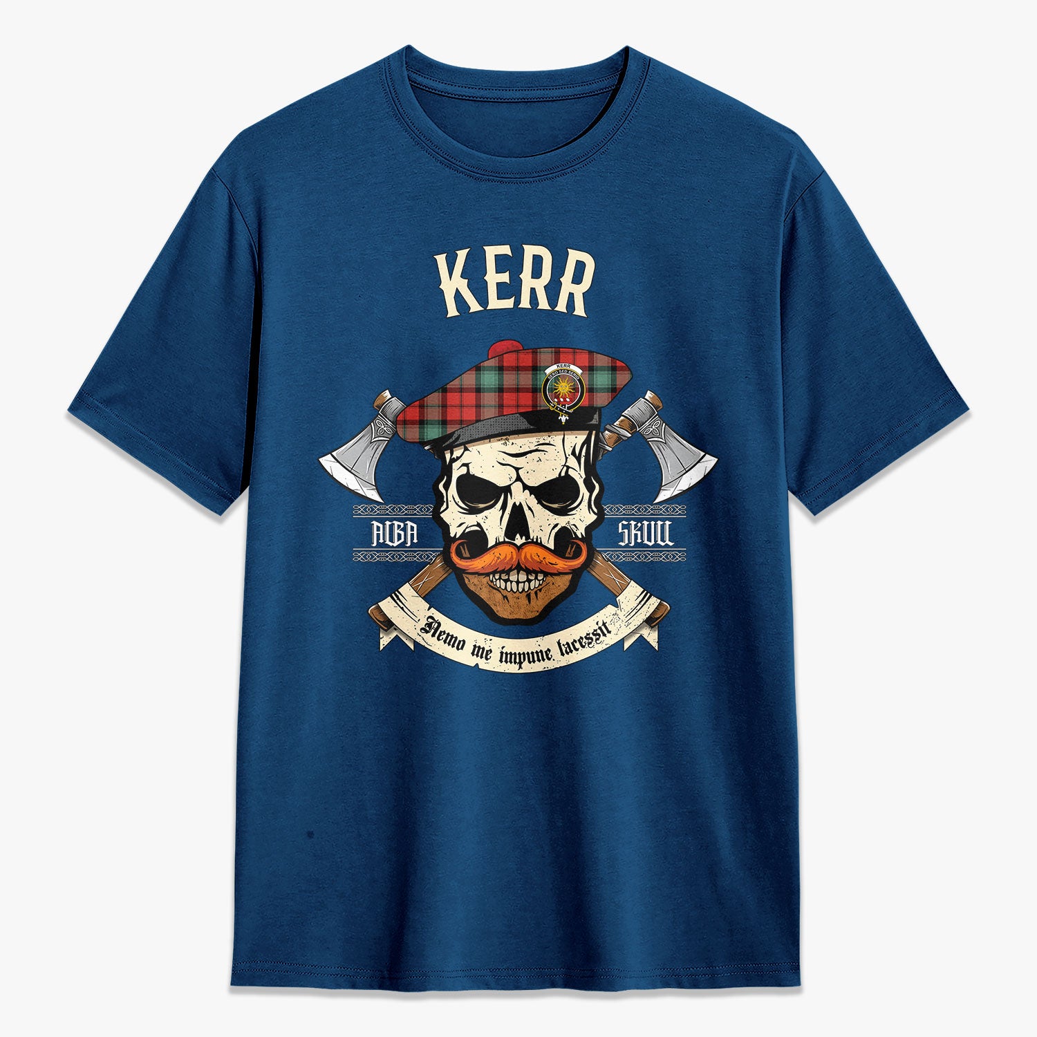 Kerr Ancient Tartan Crest 2D T-shirt - Alba Skull Style