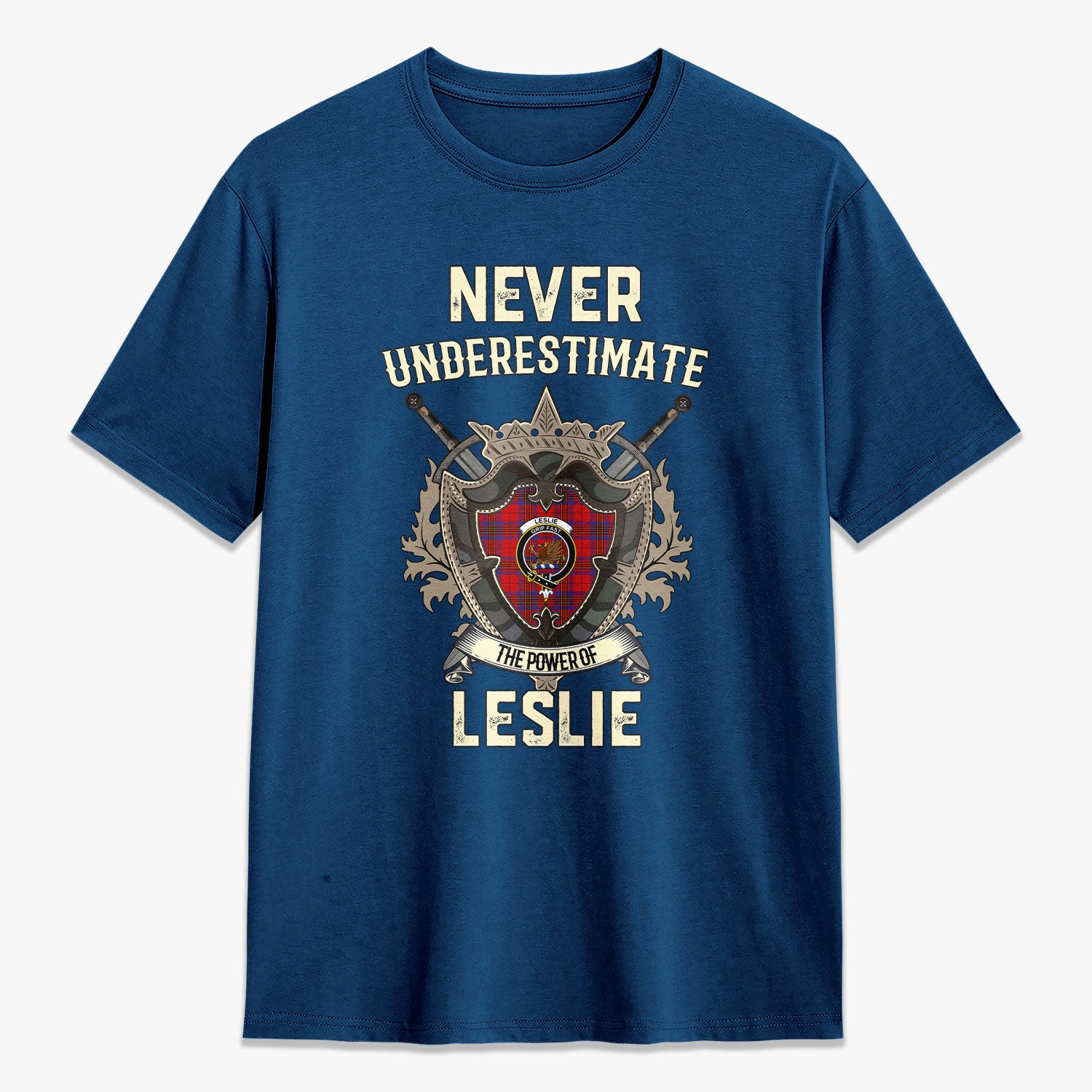 Leslie Modern Tartan Crest 2D T-shirt - Never Underestimate Style