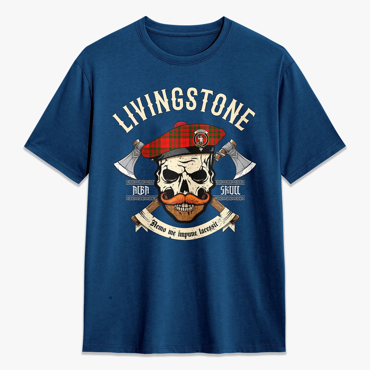 Livingstone Tartan Crest 2D T-shirt - Alba Skull Style